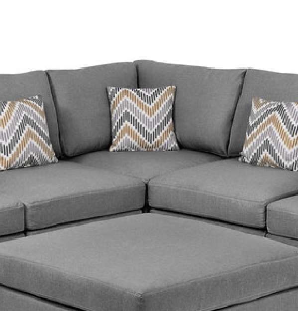 Gray Fabric Reversible Sectional Sofa Set with Ottoman and Pillows