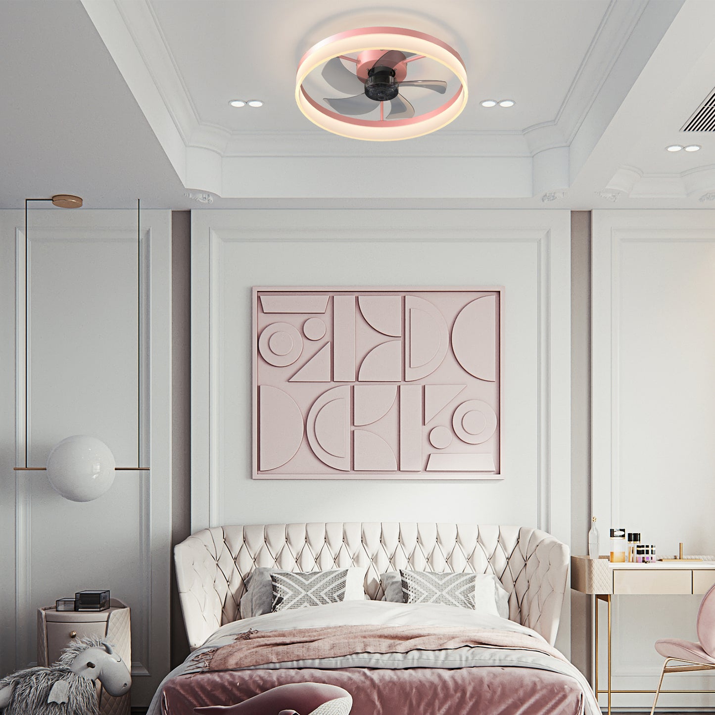 Pink Dimmable LED Ceiling Fan with Modern Design and Silent Operation