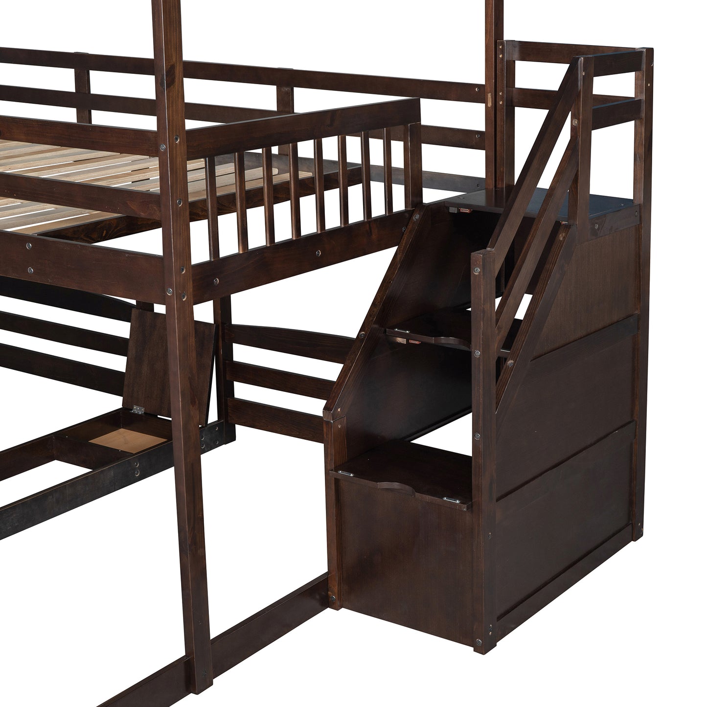 Versatile Full over Twin & Twin Bunk Bed in Espresso with Slide and Storage Staircase