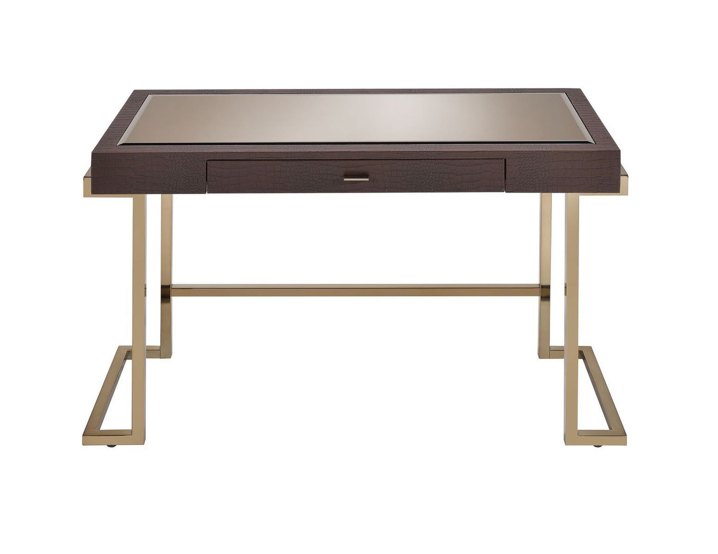 Sleek Espresso and Champagne Desk with Drawer