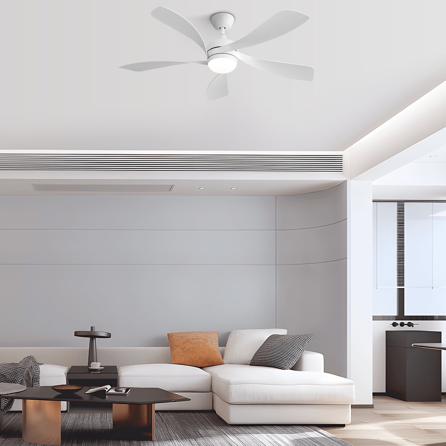 Quiet 52 Inch White Wooden Ceiling Fan with Remote Control and LED Light