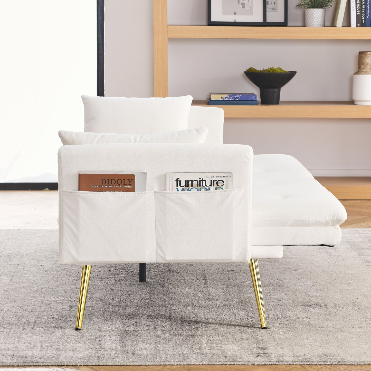 Adjustable Velvet Sofa Bed with Reversible Daybed and Two Pillows