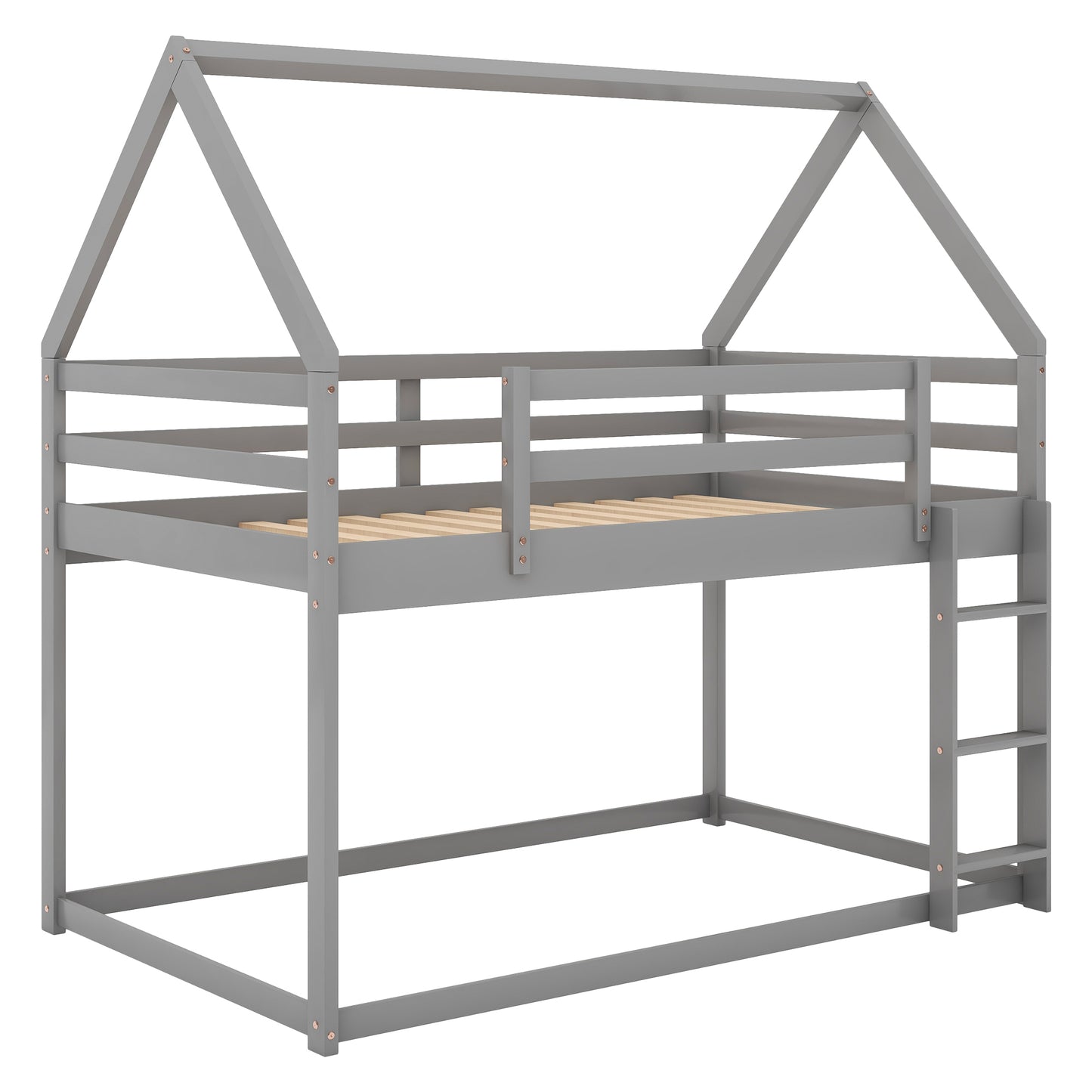 Gray House-Shaped Twin Over Twin Low Bunk Bed