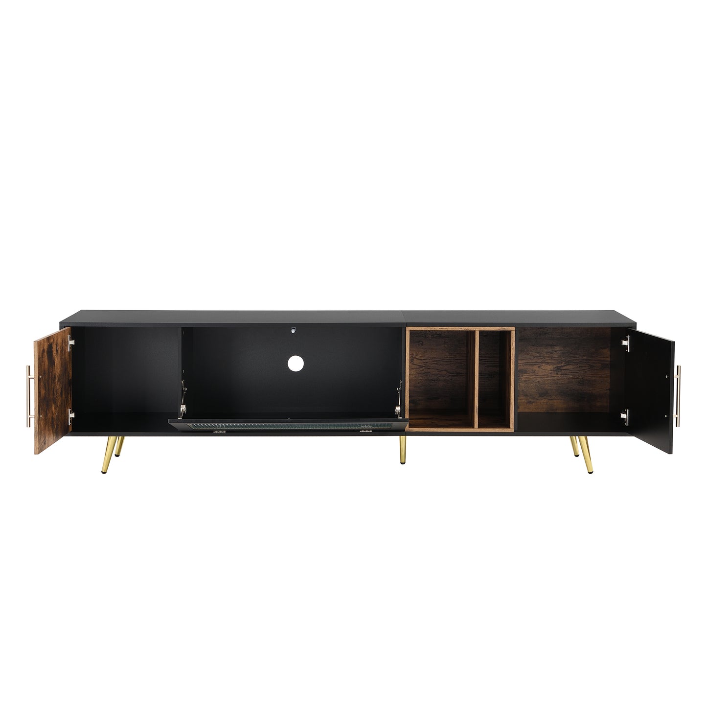 Elegant Black and Gold Two-Tone TV Stand with Adjustable Storage