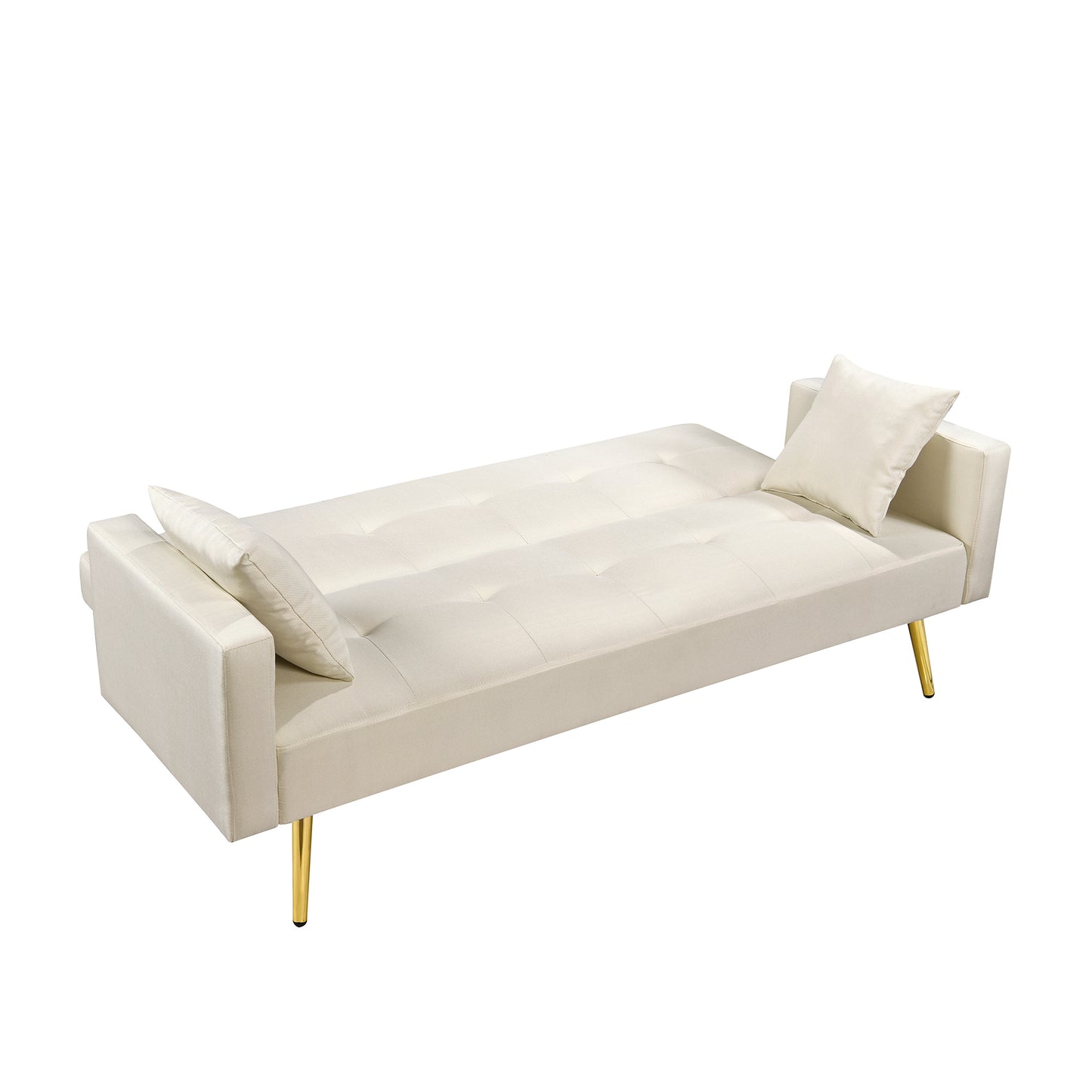 Beige Convertible Fabric  Folding Futon Sofa Bed , Sleeper Sofa Couch for Compact Living Space.