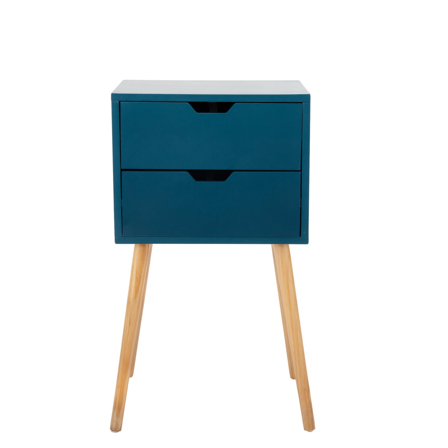 Set of 2 Nightstand with 2 Drawers, Mid Century Wood Bedside Table for Bedrooms Living Rooms, Sofa Side End Table, Blue