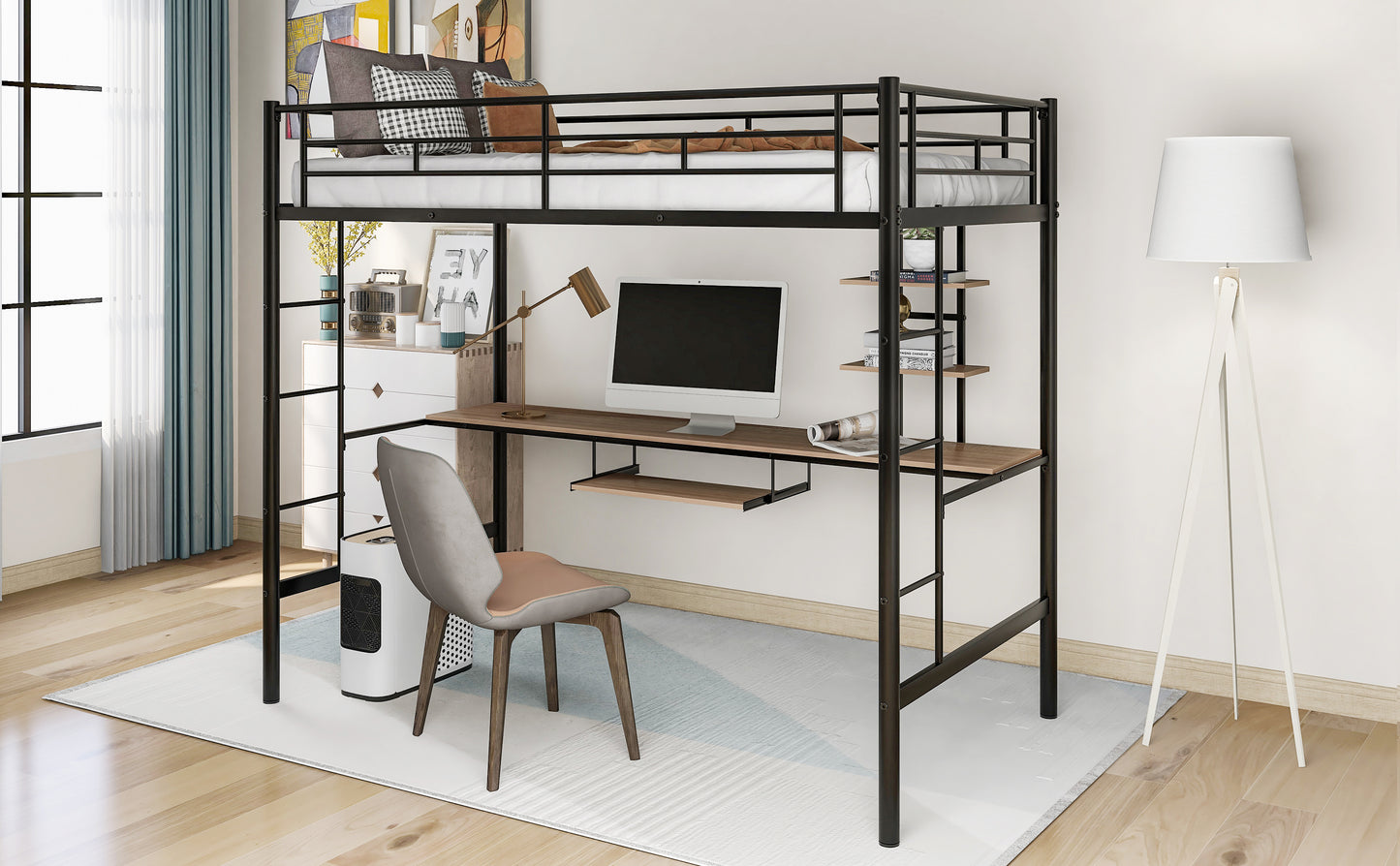 Loft Bed with Desk and Shelf , Space Saving Design,Twin