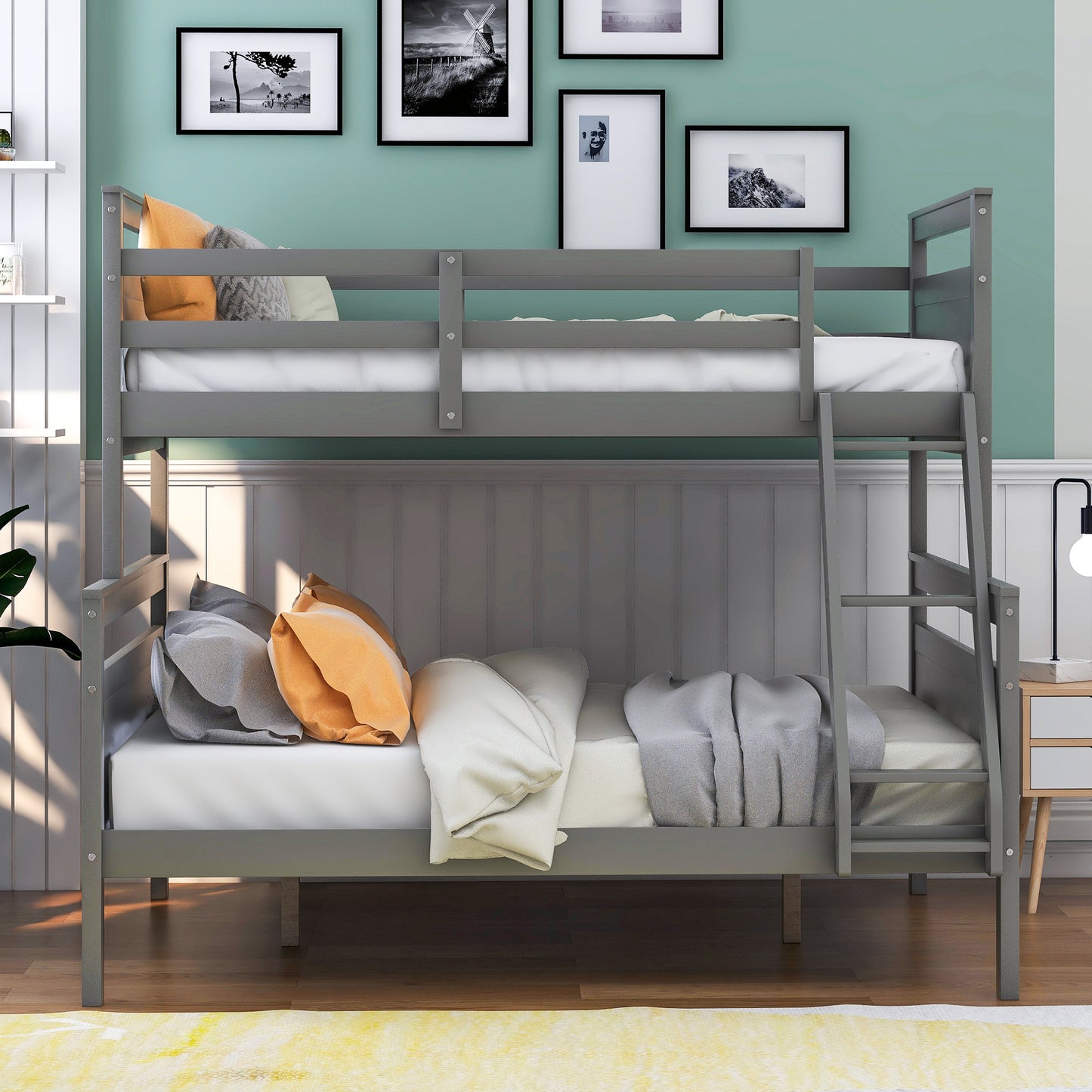 Gray Versatile Bunk Bed with Twin Loft and Full Bottom-Bunk Safety Features