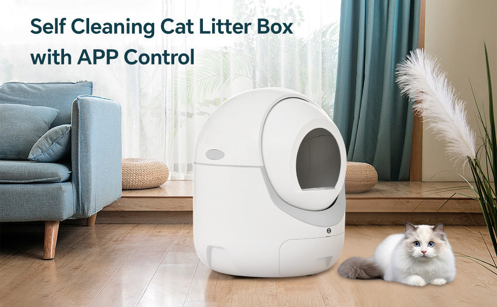 Upgraded HMI system, self-cleaning litter box for multiple cats, automatic dumping, suitable for all kinds of cat litter, safe, deodorizing, APP control, support 2.4G WiFi.