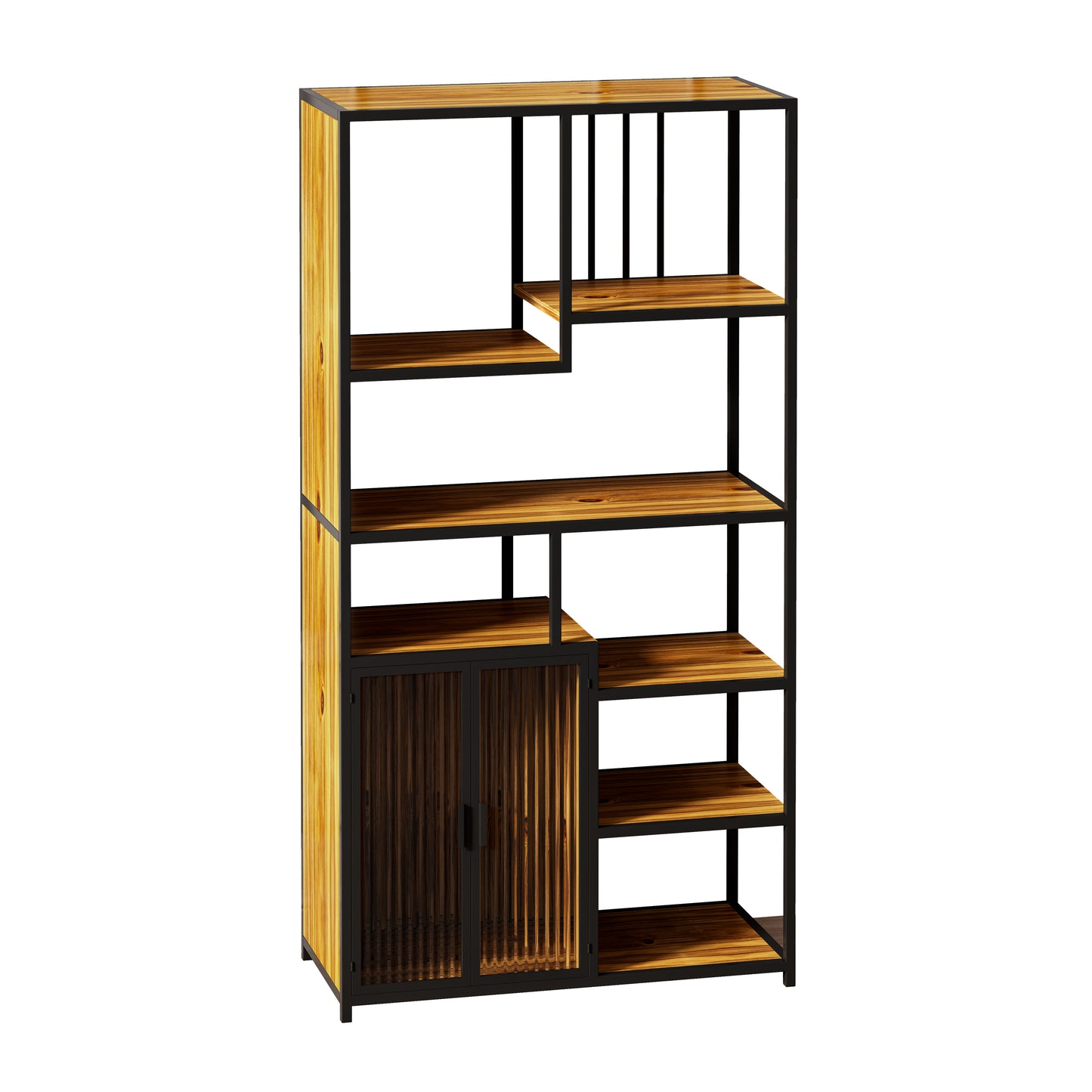 Multipurpose Bookshelf Storage Rack, Left Side with Enclosed Storage Cabinet,for Living Room,Home Office,Kitchen