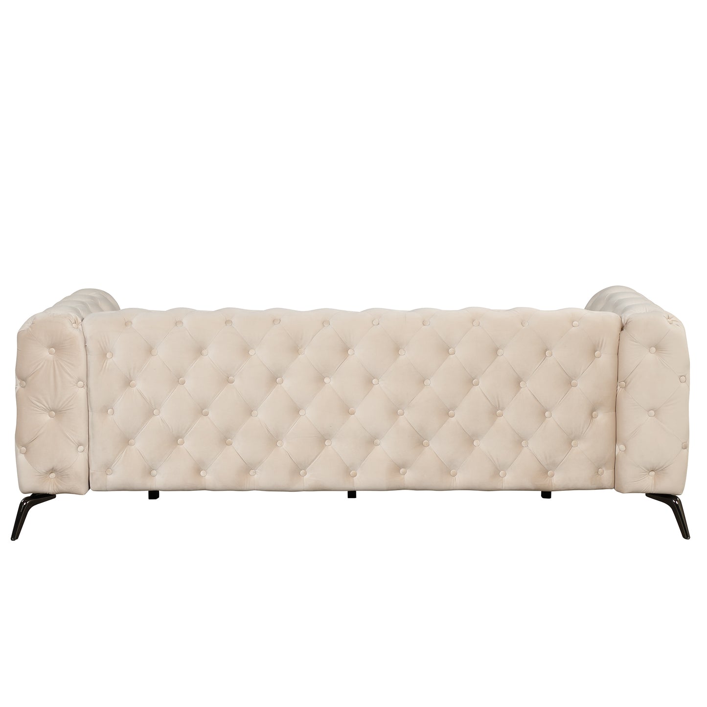 85.5 Beige Velvet Upholstered 3-Seater Sofa with Button Tufted Back