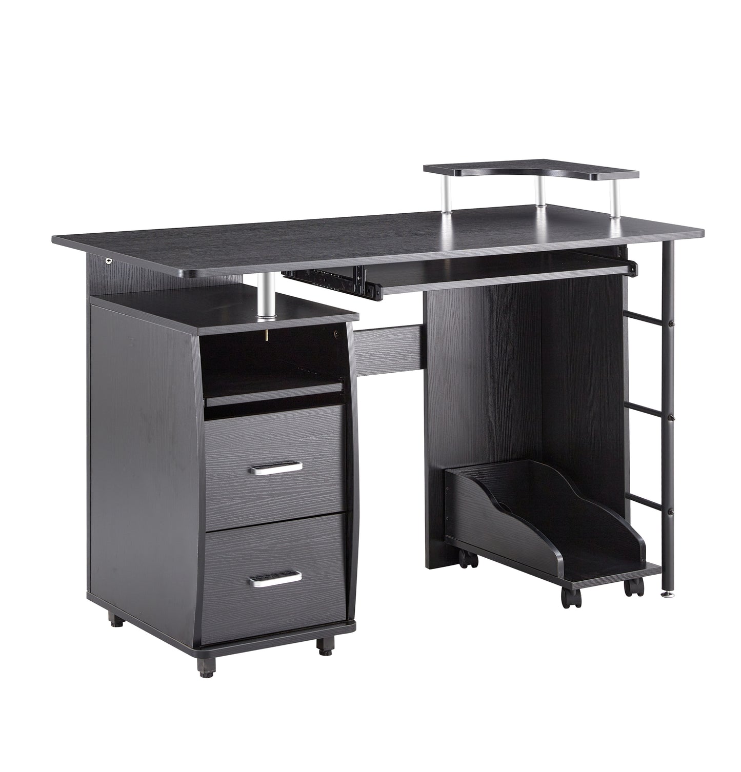 Sleek Black Solid Wood Computer Desk with Storage Shelves and Planting Shelf - 47.24''L x 21.65''W x 34.35''H