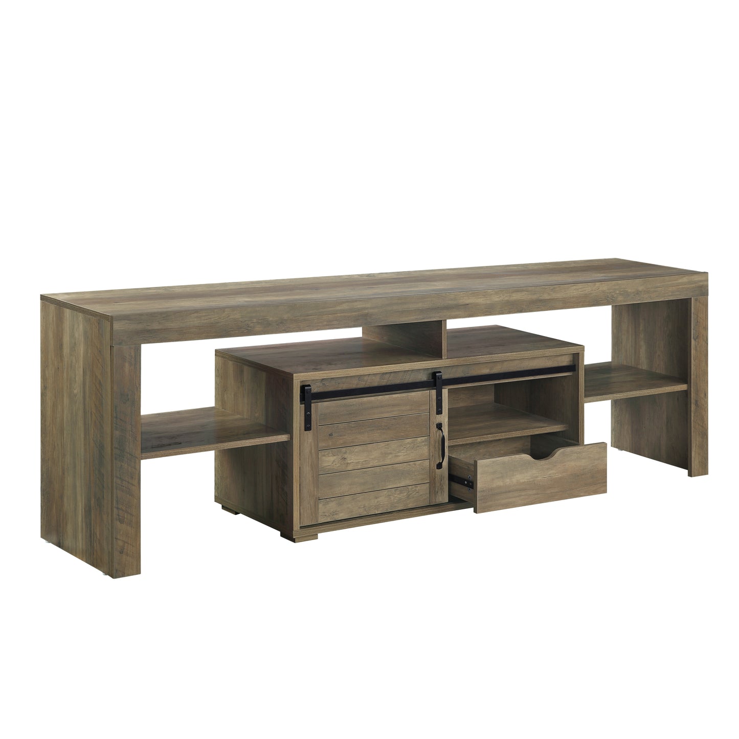 Wasim Rustic Oak TV Stand with Sliding Barn Doors