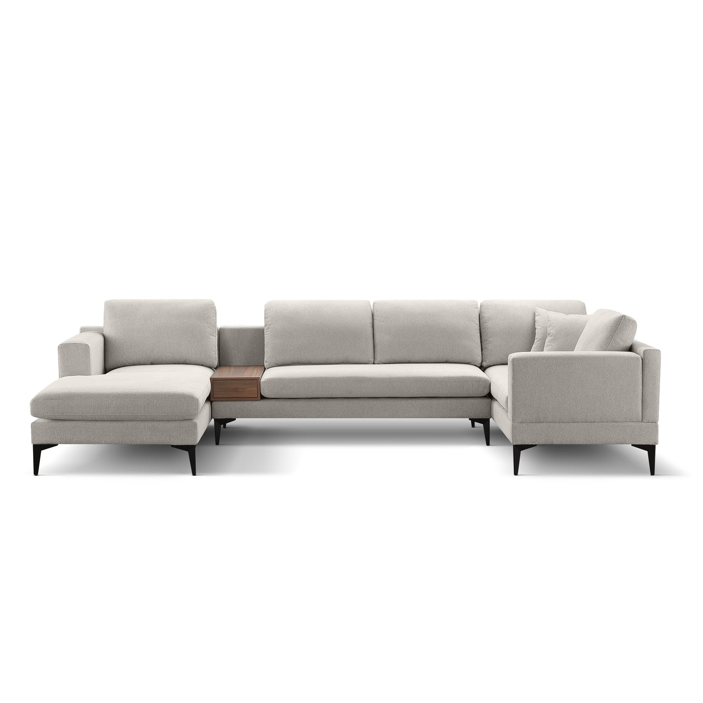 3-Piece U-Shape Upholstered Sectional Sofa Set with Reversible Chaise Lounge, Champagne Texture