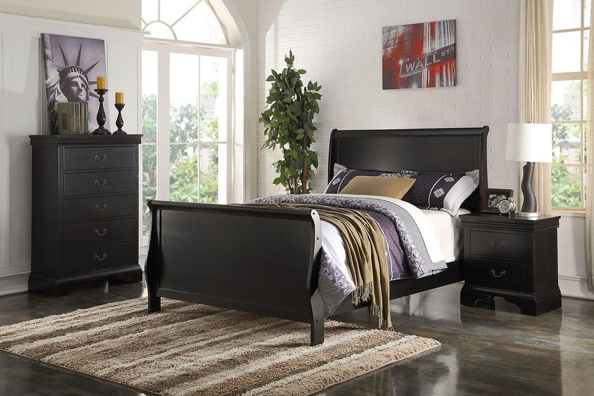 Contemporary Bedroom Furniture Nightstand Black Color 2 x Drawers Bed Side Table Pine wood