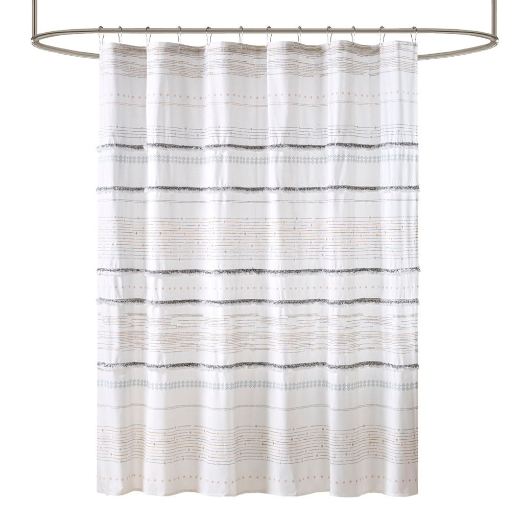 Boho Chic Cotton Shower Curtain with Elegant Tassel Details