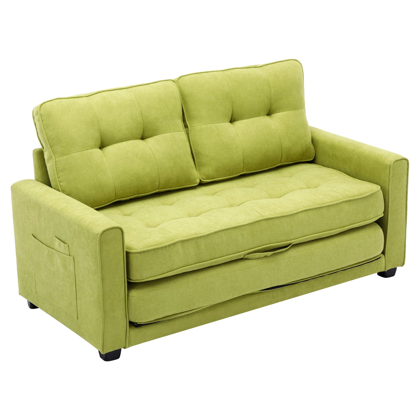 Loveseat Sofa with Pull-Out Bed, Green Chenille Upholstery