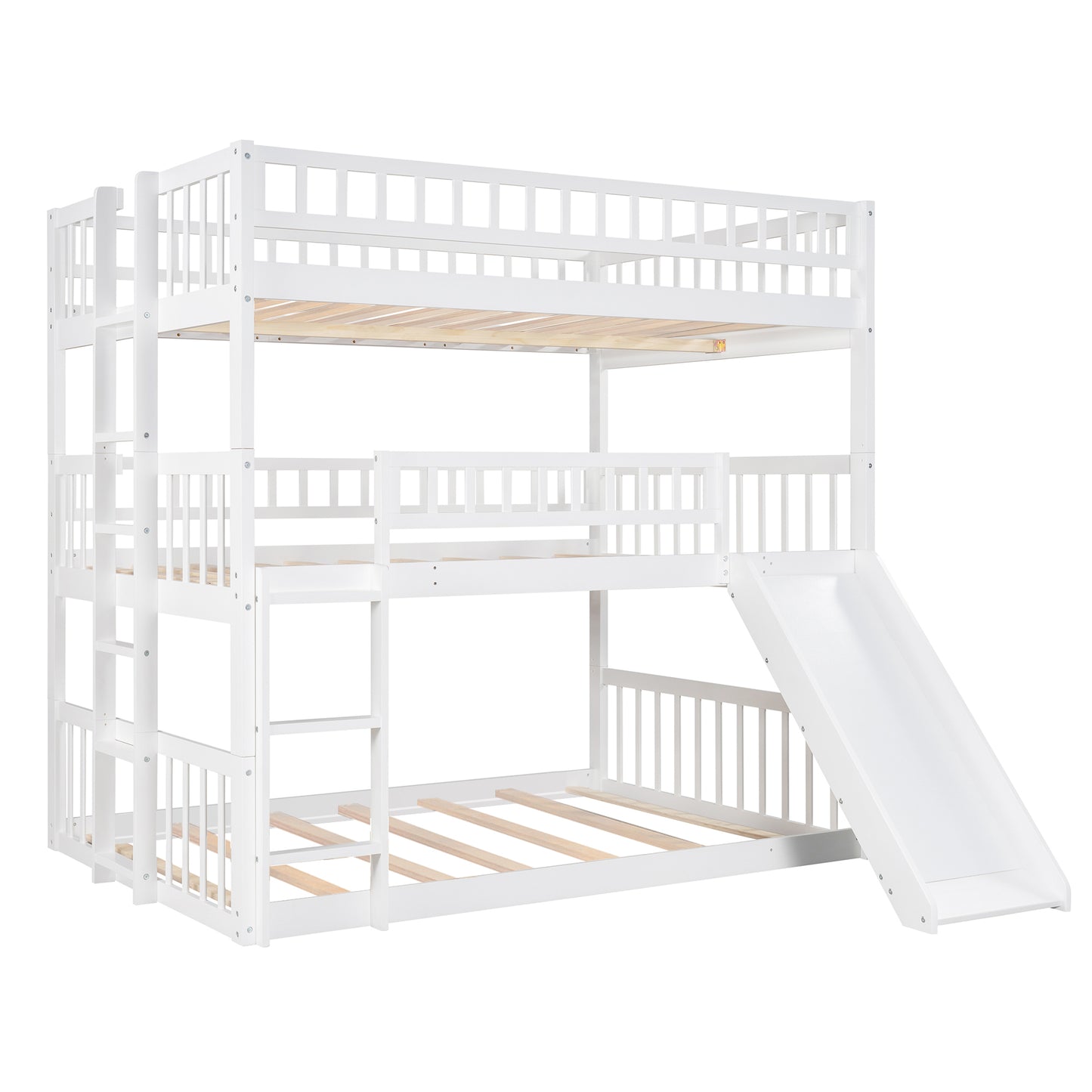 Three-Tier Bunk Bed with Versatile Sleeper Options, Slide, and Ladder, White