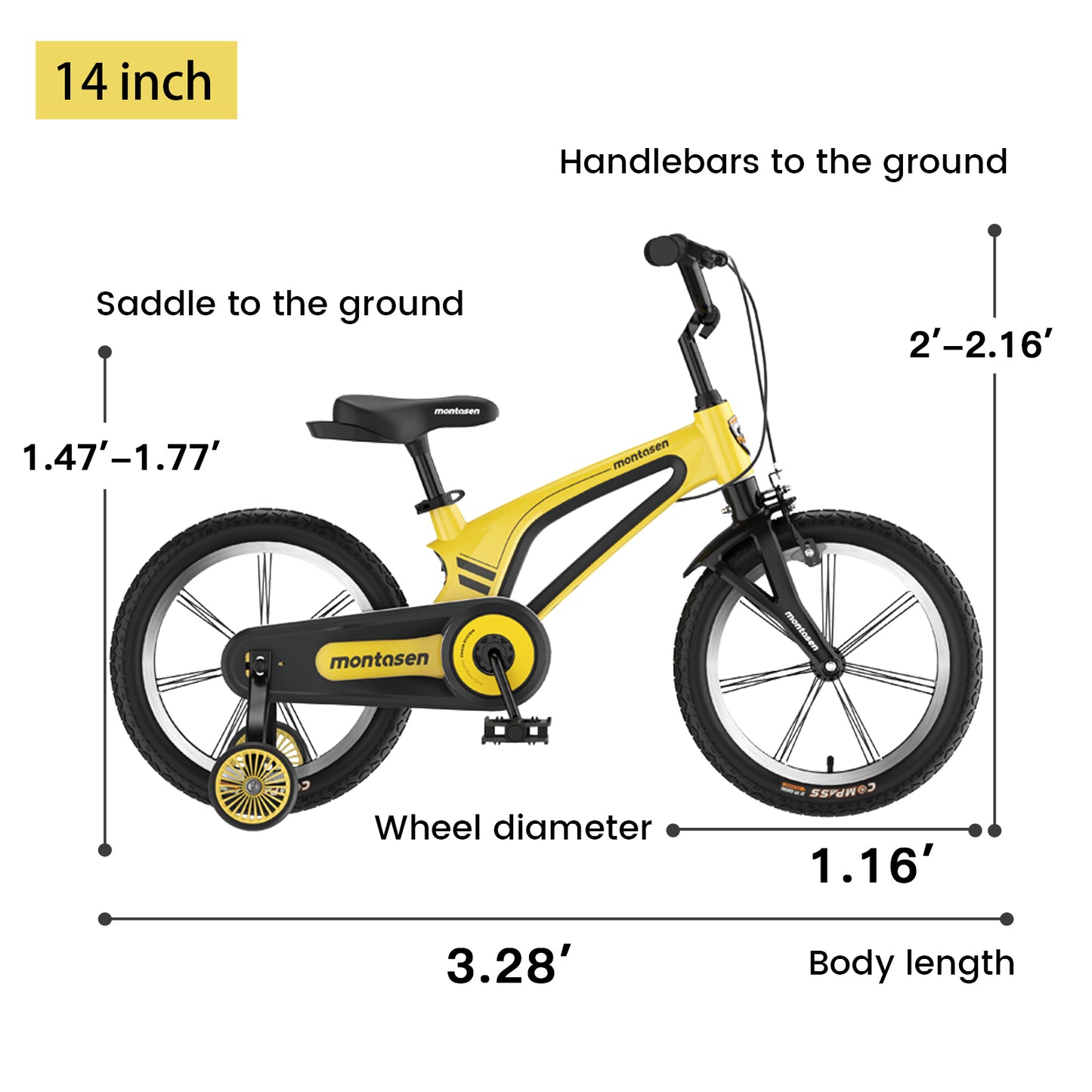 14" Kids Bike for Girls and Boys, Magnesium Alloy Frame with Auxiliary Wheel, Kids Single Speed Cruiser Bike.