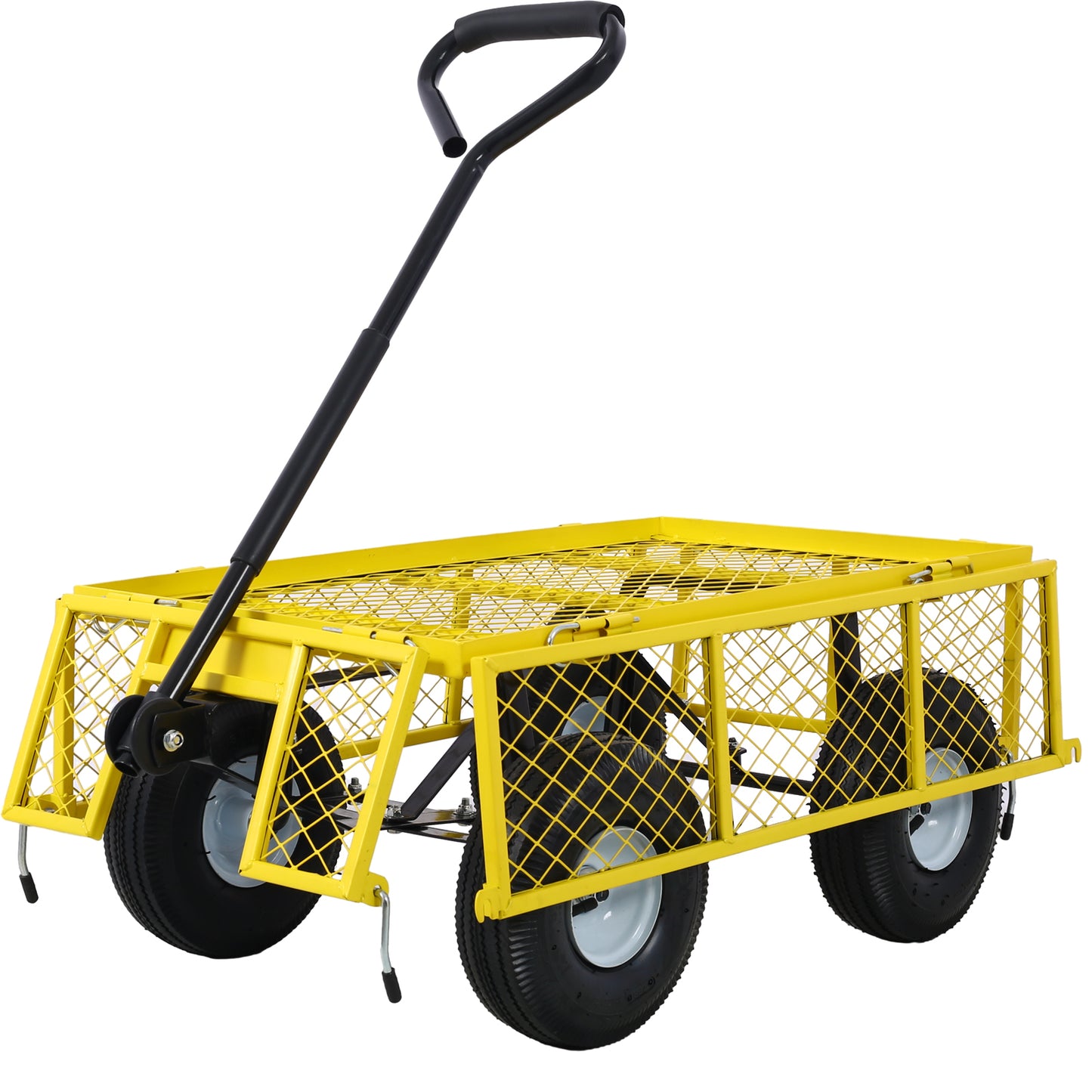 Steel Garden Cart, Steel Mesh Removable Sides, 3 cu ft, 550 lb Capacity, Yellow