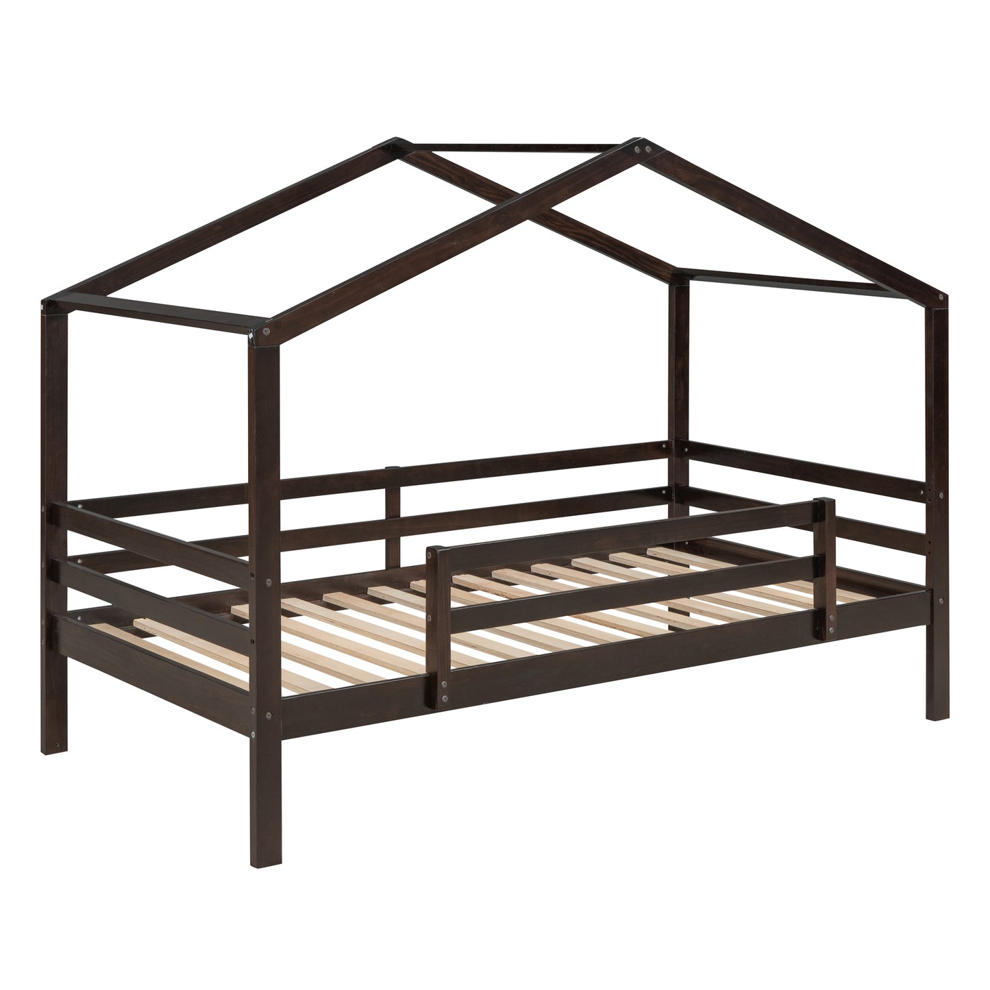 Adventurous Twin Bunk Bed with Slide, Ladder, and Roof, Espresso