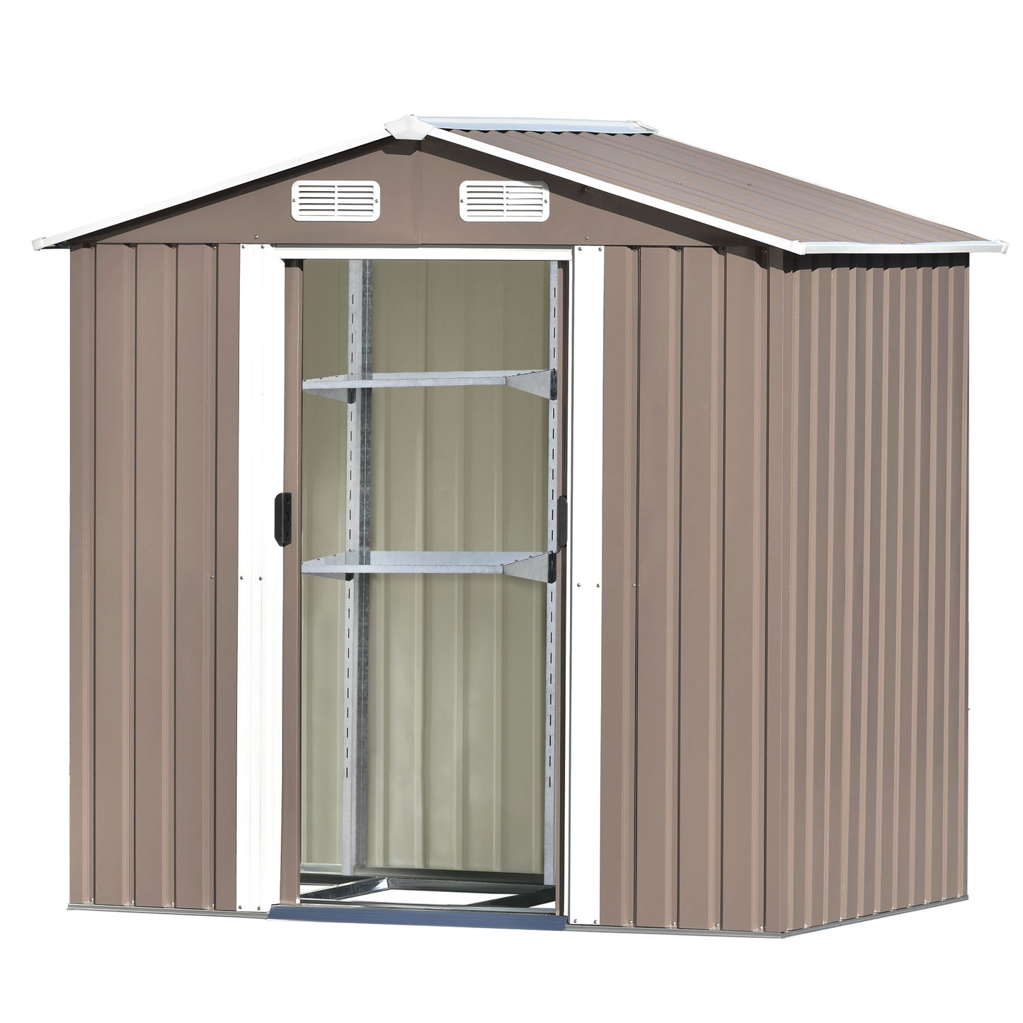 Patio 6ft x4ft Bike Shed Garden Shed, Metal Storage Shed with Adjustable Shelf and Lockable Door, Tool Cabinet with Vents and Foundation for Backyard, Lawn, Garden, Brown