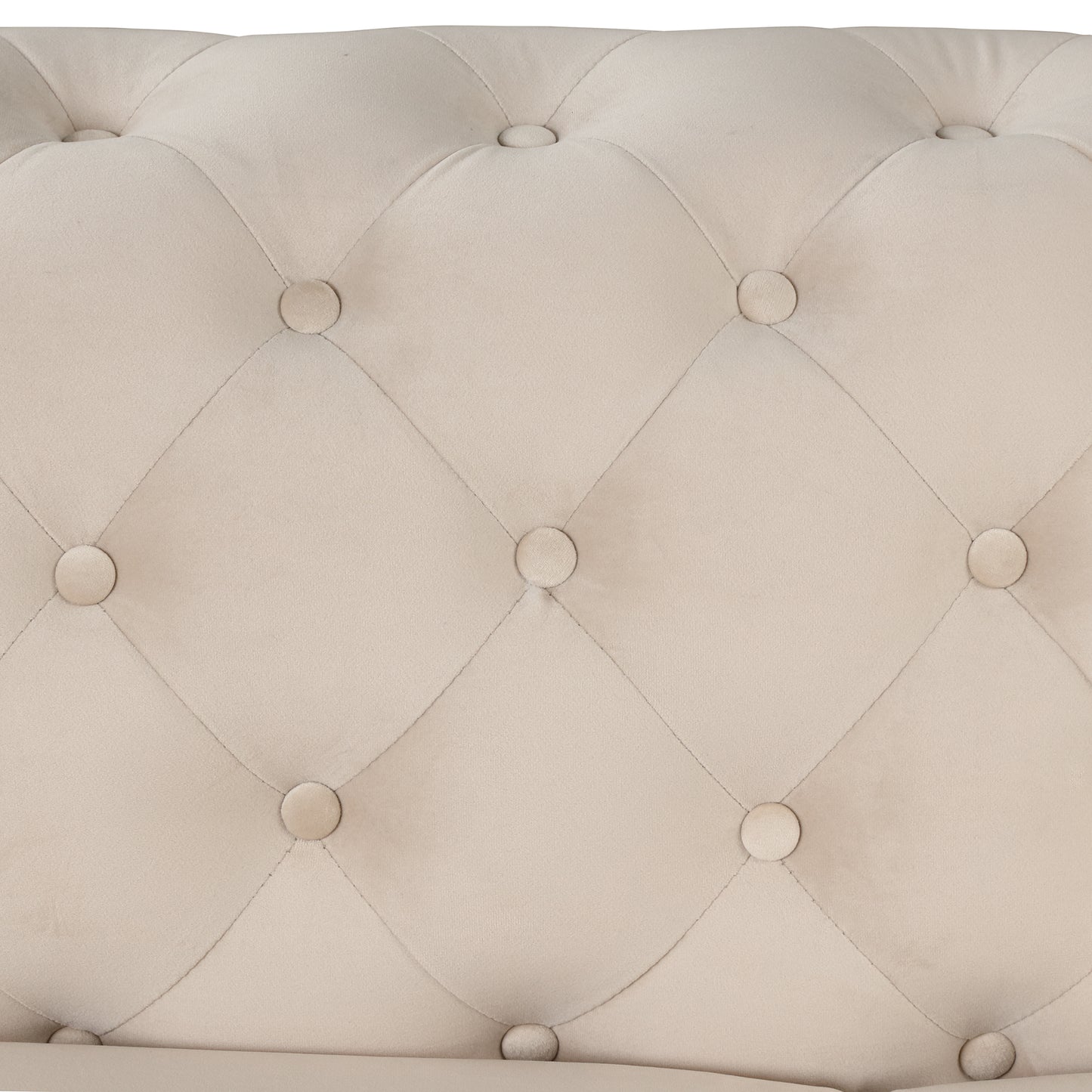 85.5 Beige Velvet Upholstered 3-Seater Sofa with Button Tufted Back