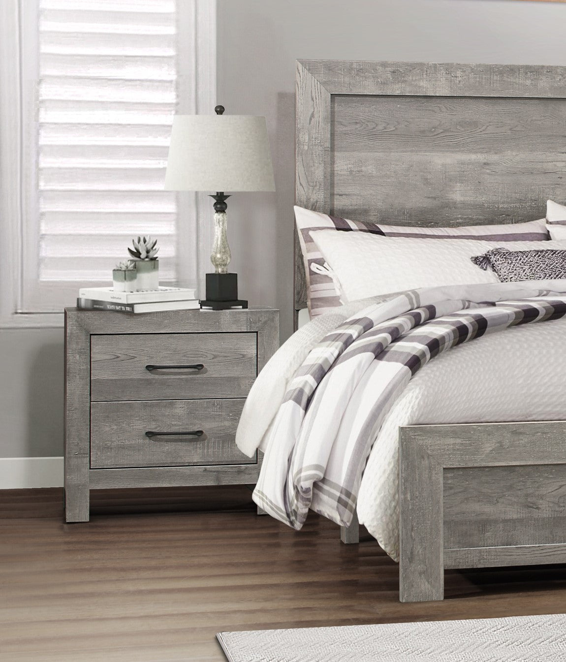 Rustic Style Gray Finish 1pc Nightstand of 2x Drawers Transitional Design Bedroom Furniture