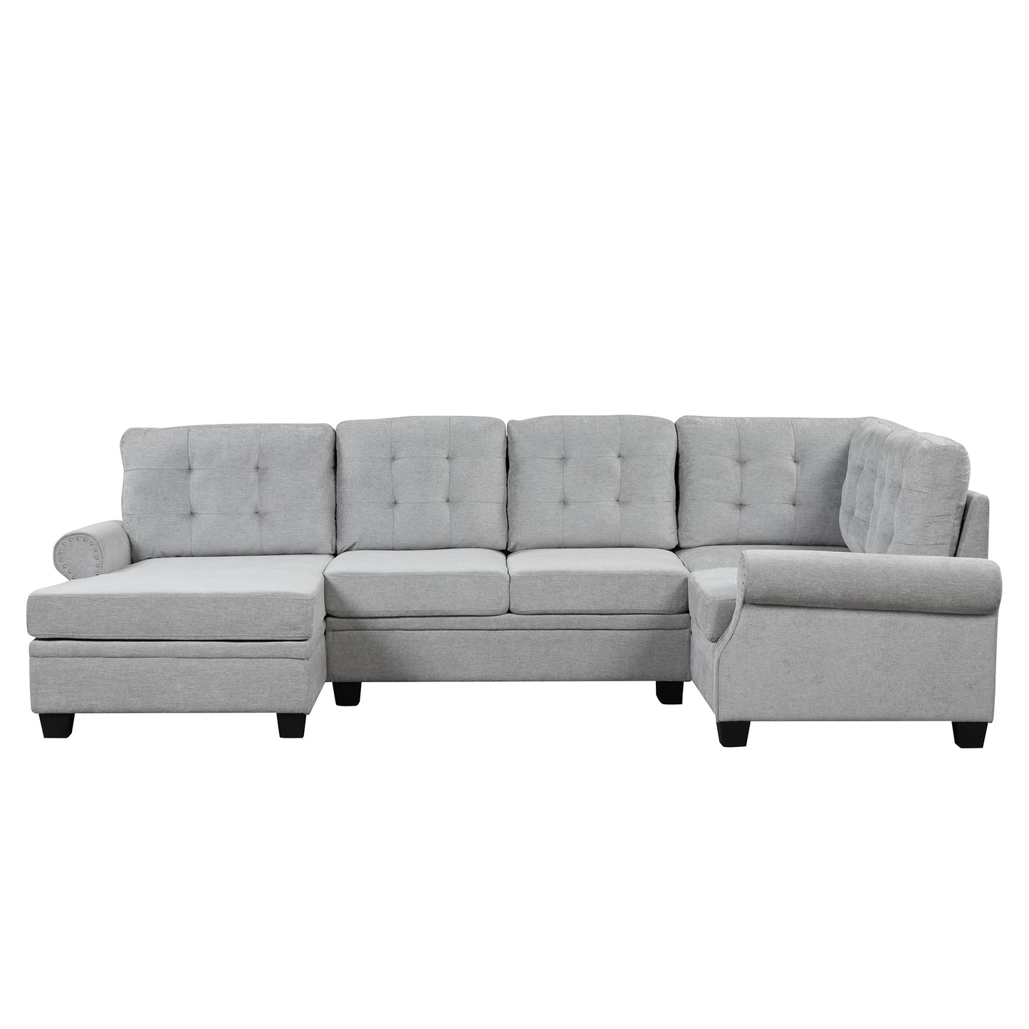 Luxe Gray U-Shaped Sectional Sofa with Tufted Backrest and Plush Comfort