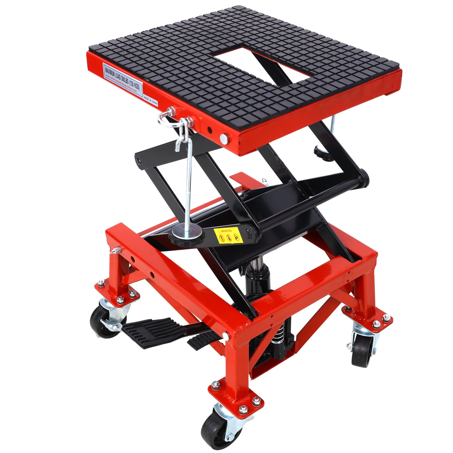 300 lbs Hydraulic Motorcycle Scissor Jack Lift Foot Step Wheels for Small Dirt Bikes,red color