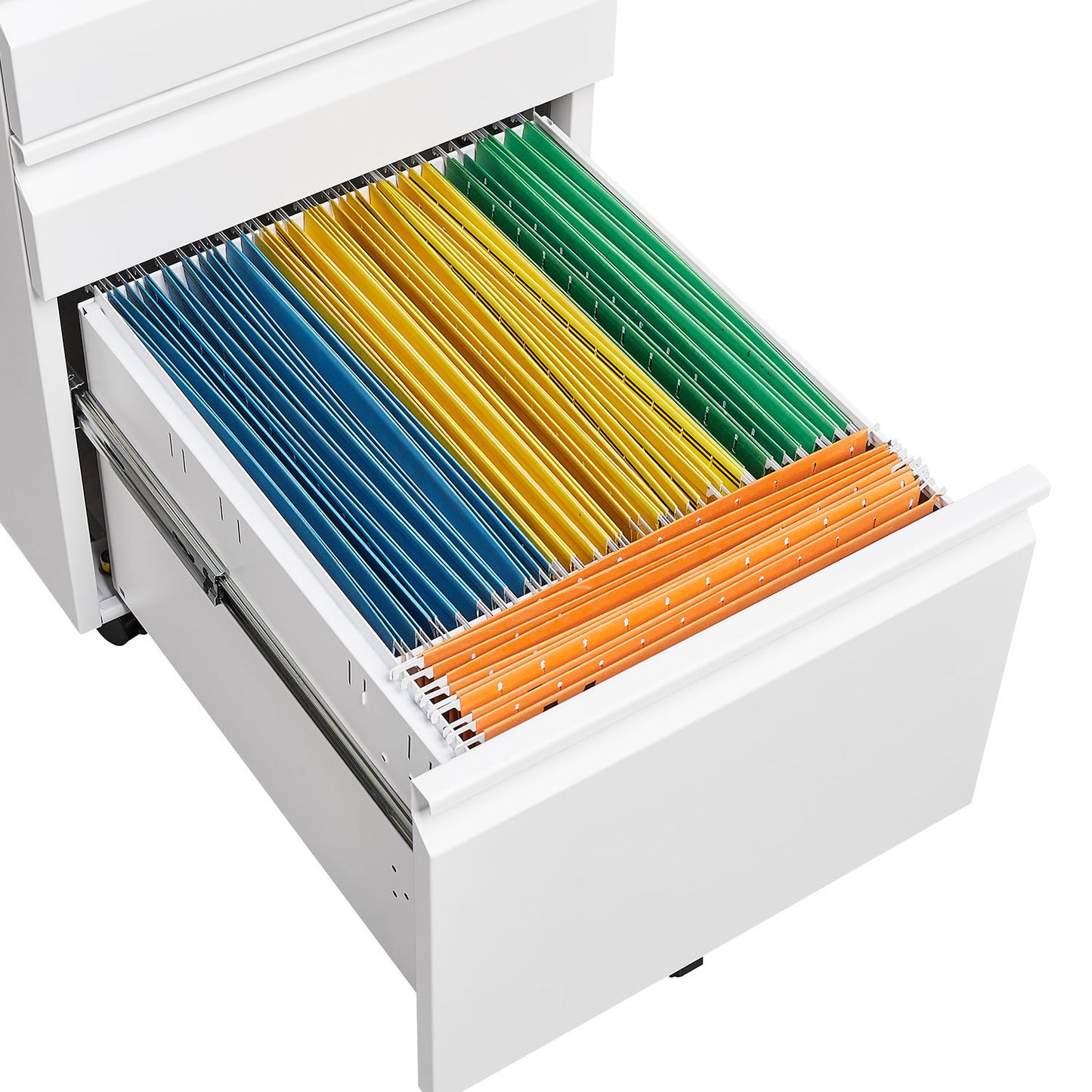 Mobile 3-Drawer Filing Cabinet with Lock, White Metal Office Storage for Legal/Letter Size Files