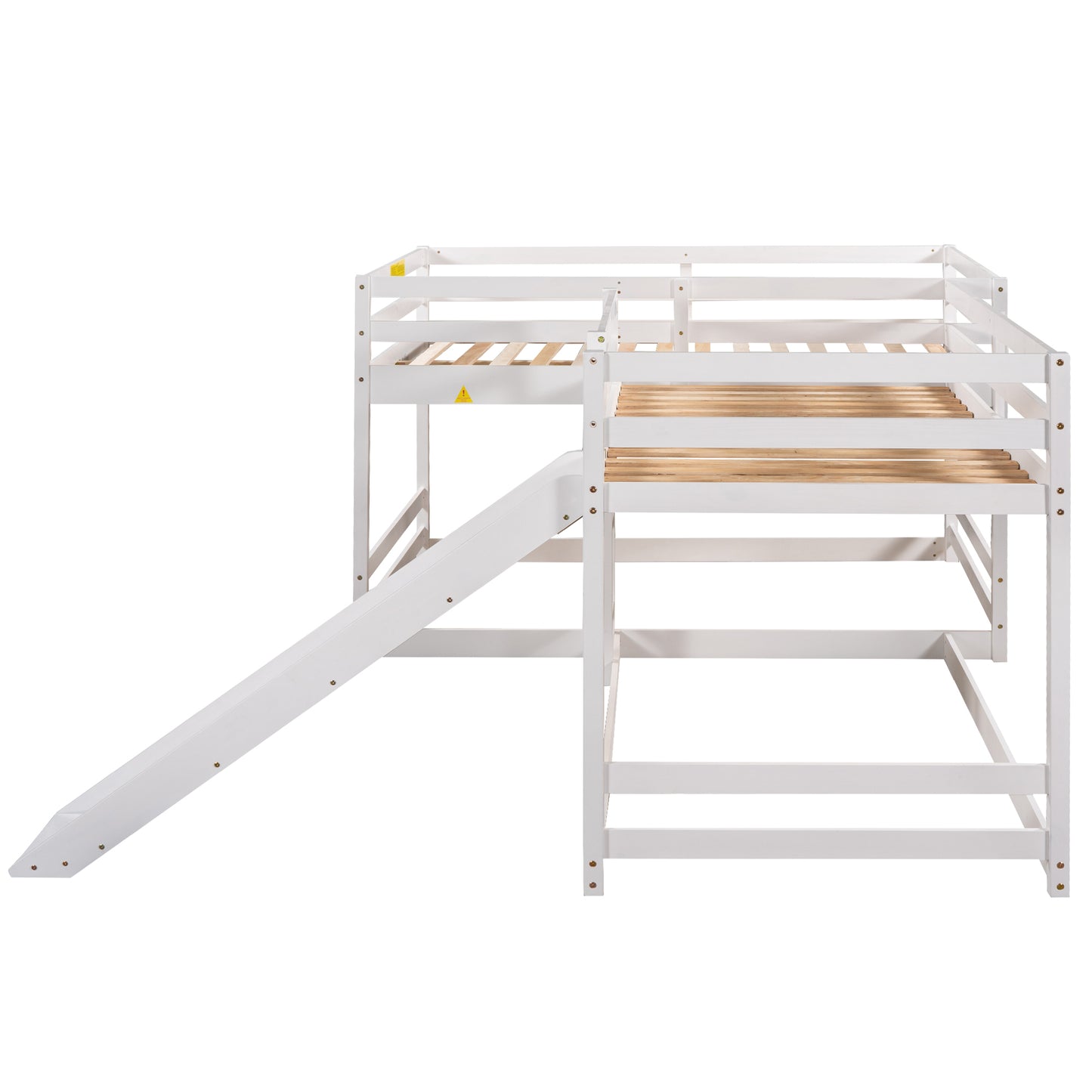 Elegant White L-Shaped Bunk Bed with Slide and Twin/Twin Configuration