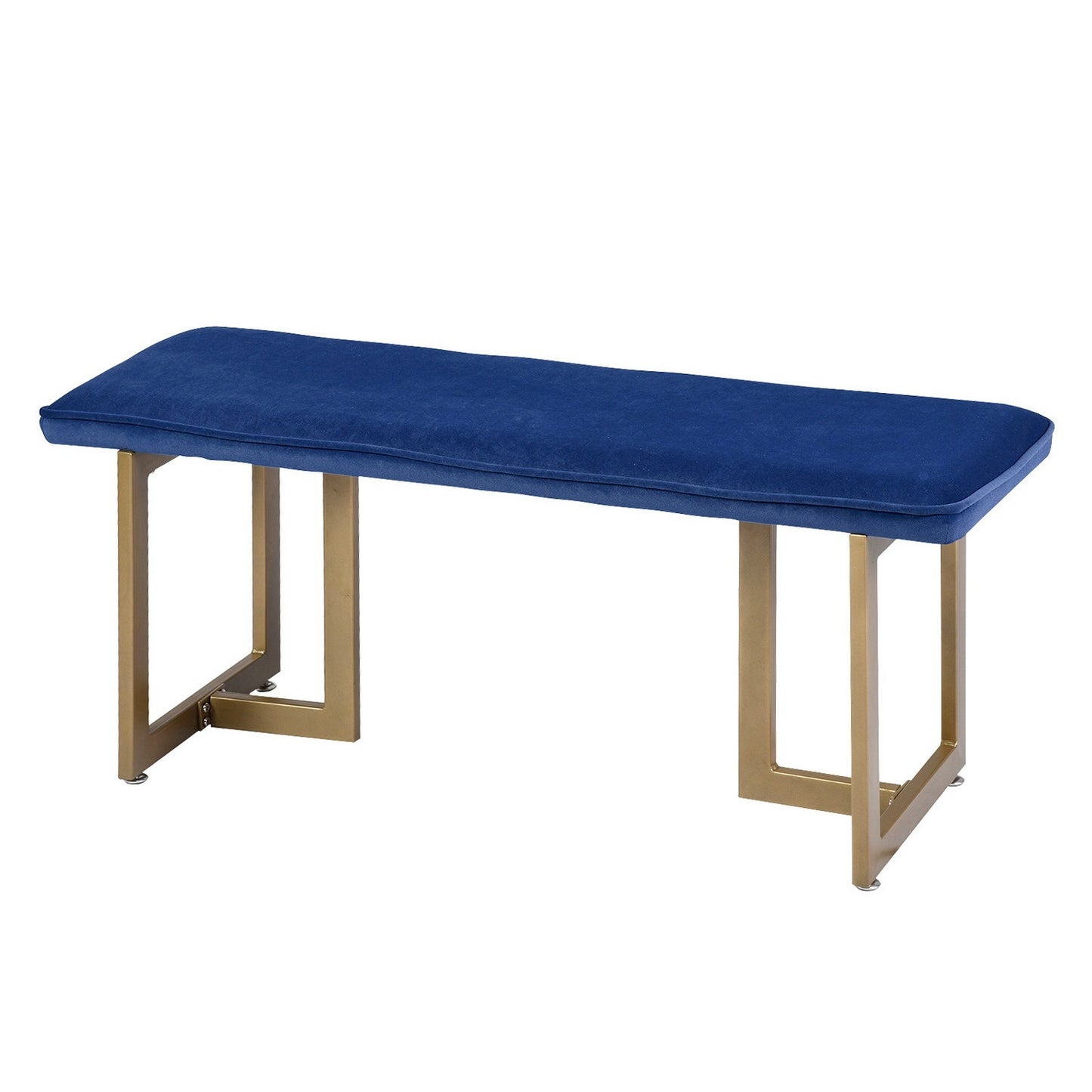 Set of 1 Upholstered Velvet Bench 44.5" W x 15" D x 18.5" H,Golden Powder Coating Legs  - BLUE