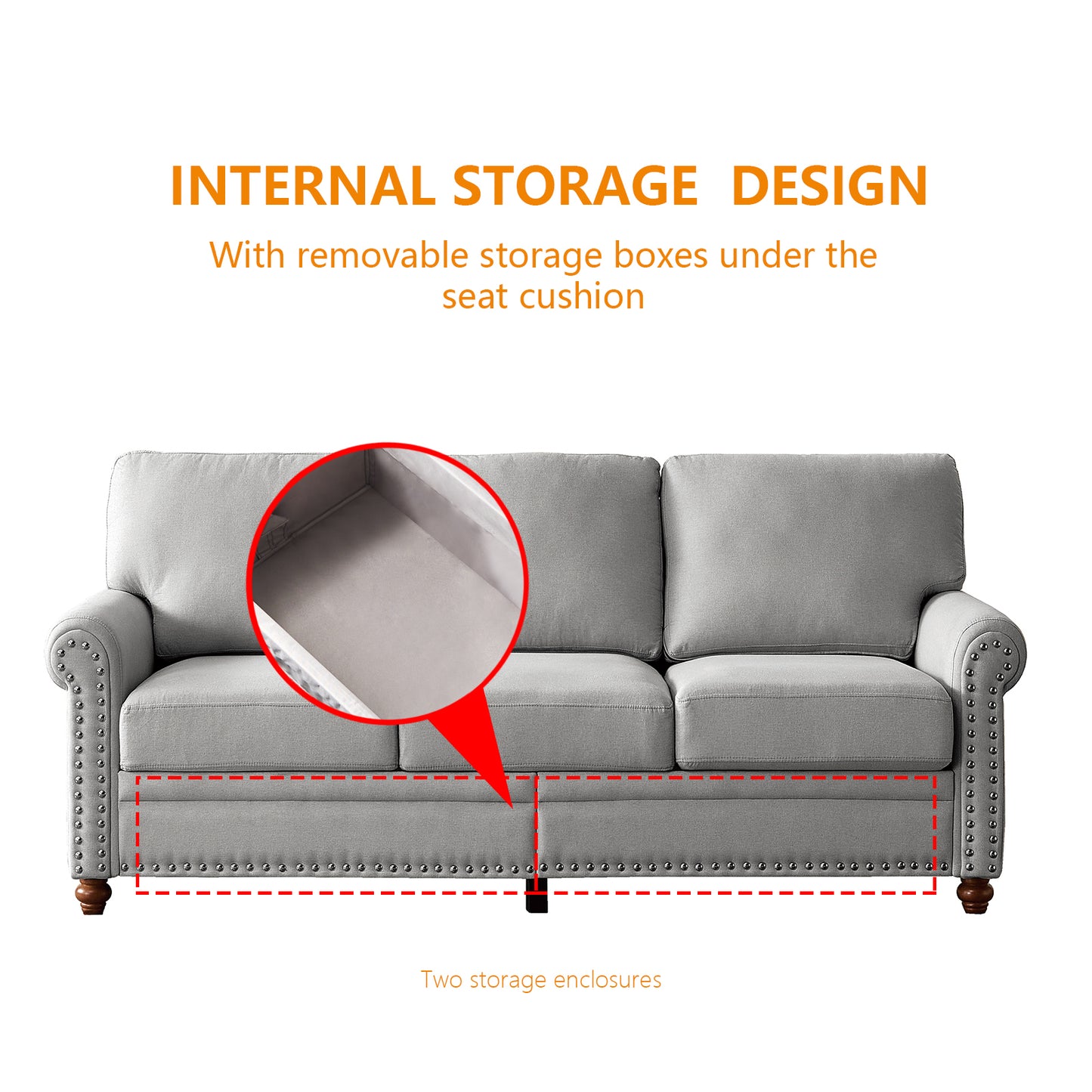 Linen Fabric Upholstery with Storage Sofa (Grey)