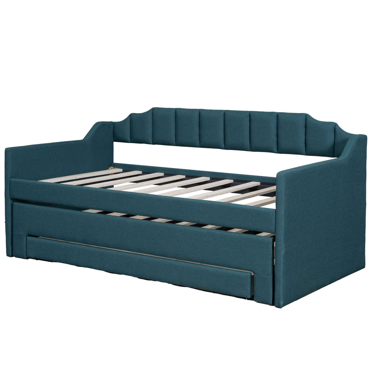 Twin Size Upholstered Daybed with Trundle and Three Drawers,Green