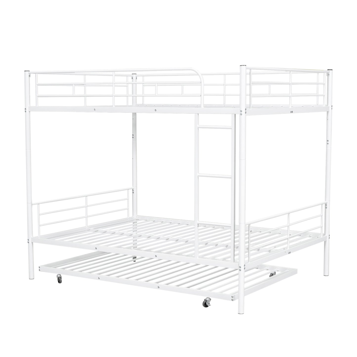 Contemporary White Full Metal Bunk Bed with Trundle