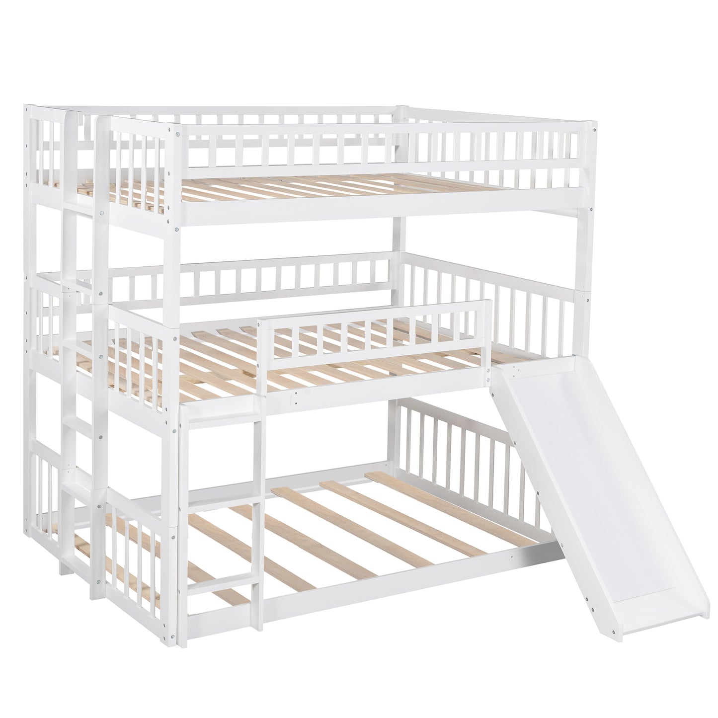 Three-Tier Bunk Bed with Versatile Sleeper Options, Slide, and Ladder, White