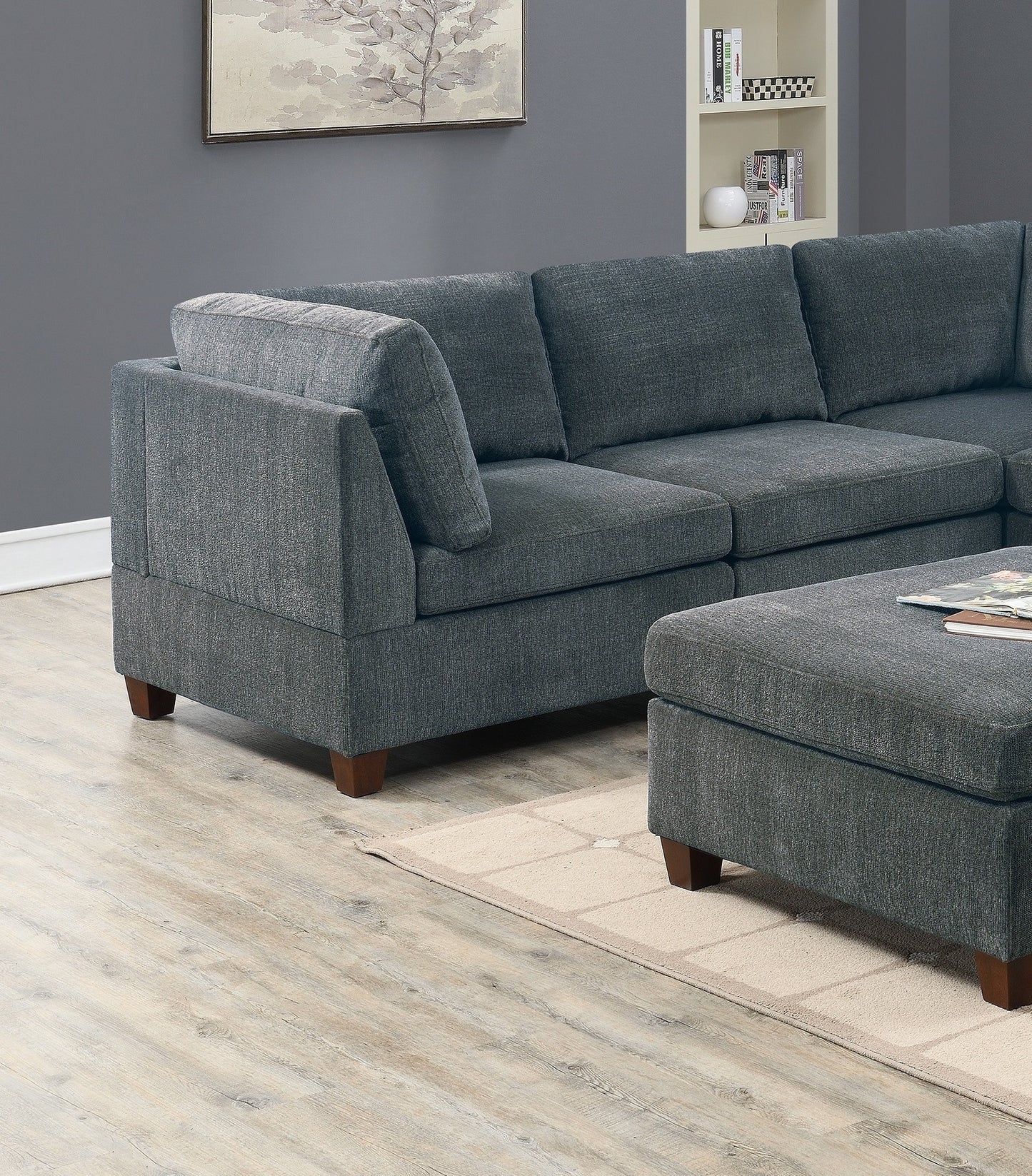 Soft Grey Modular Sectional Sofa Set with Ottoman