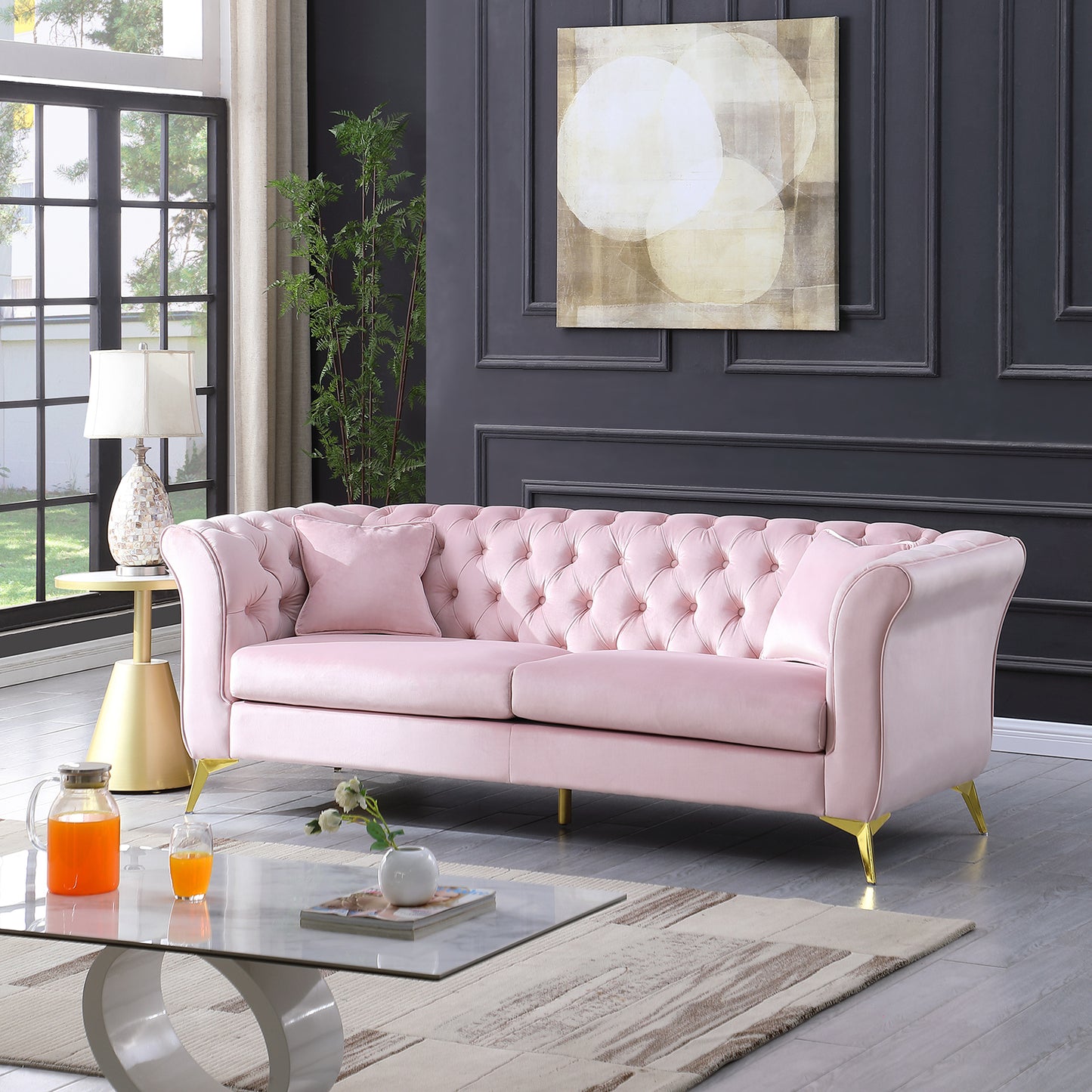 Chesterfield sofa ,Stanford sofa ,  high quality Chesterfield sofa ,pink color , tufted and wrinkled fabric  sofa;contemporary Stanford sofa ; tufted sofa with scroll  arm and scroll back.loveseater