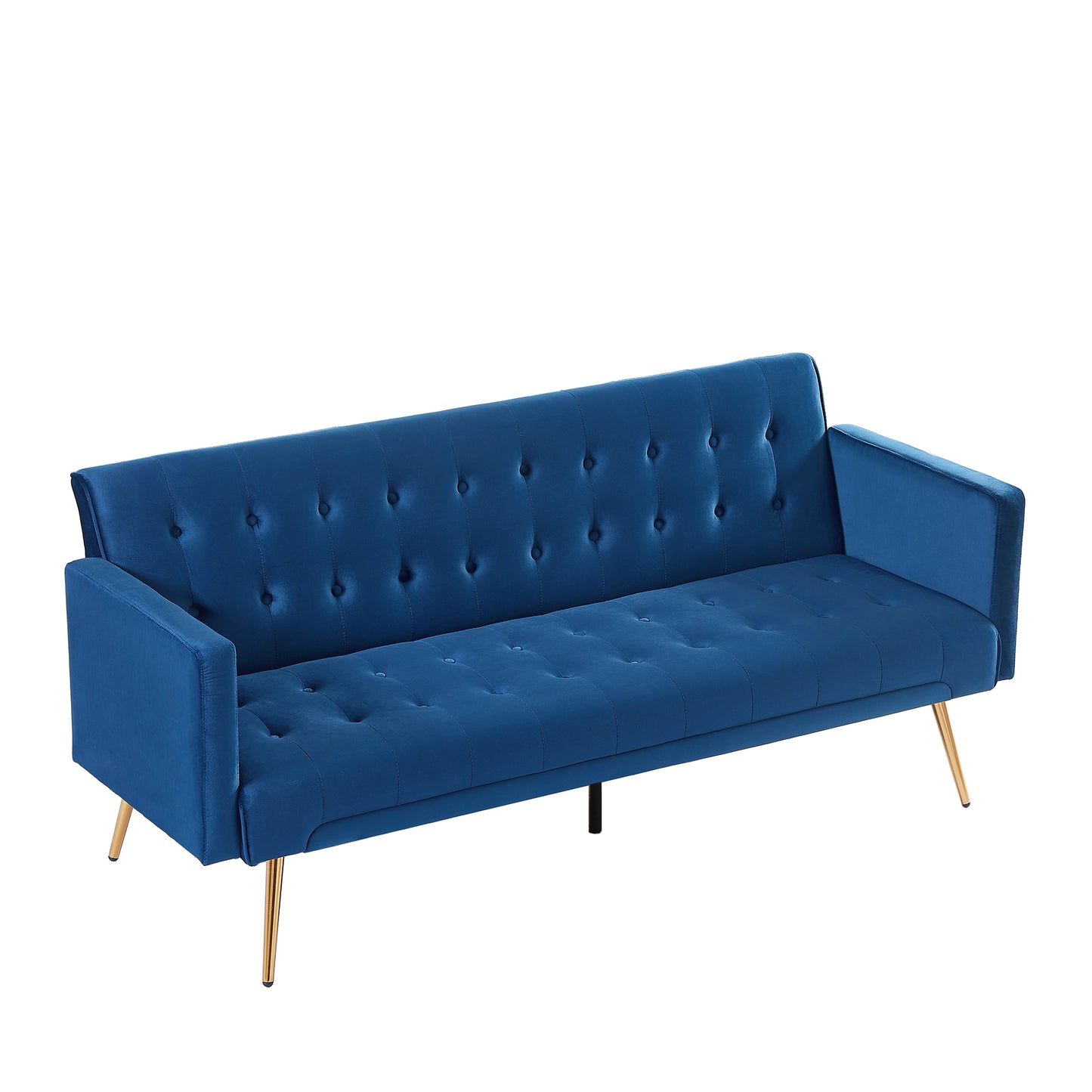 Morden Velvet Futon Sofa Bed for Living Room, Convertible 3 Adjustable Couch Loveseat with Metal Leg