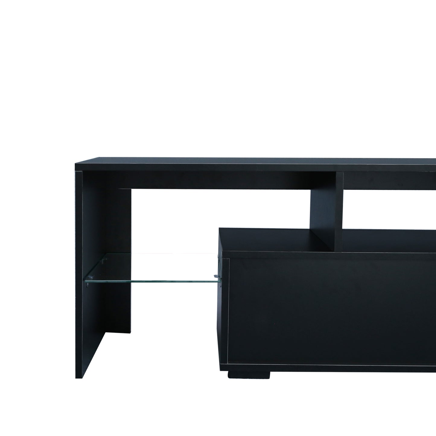 Sleek Black TV Stand with 20 Color LED Lights and Remote Control