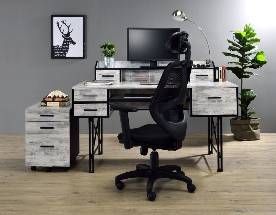 Stylish Safea Computer Desk with Antique White & Black Finish - Blend of Rustic and Industrial Design