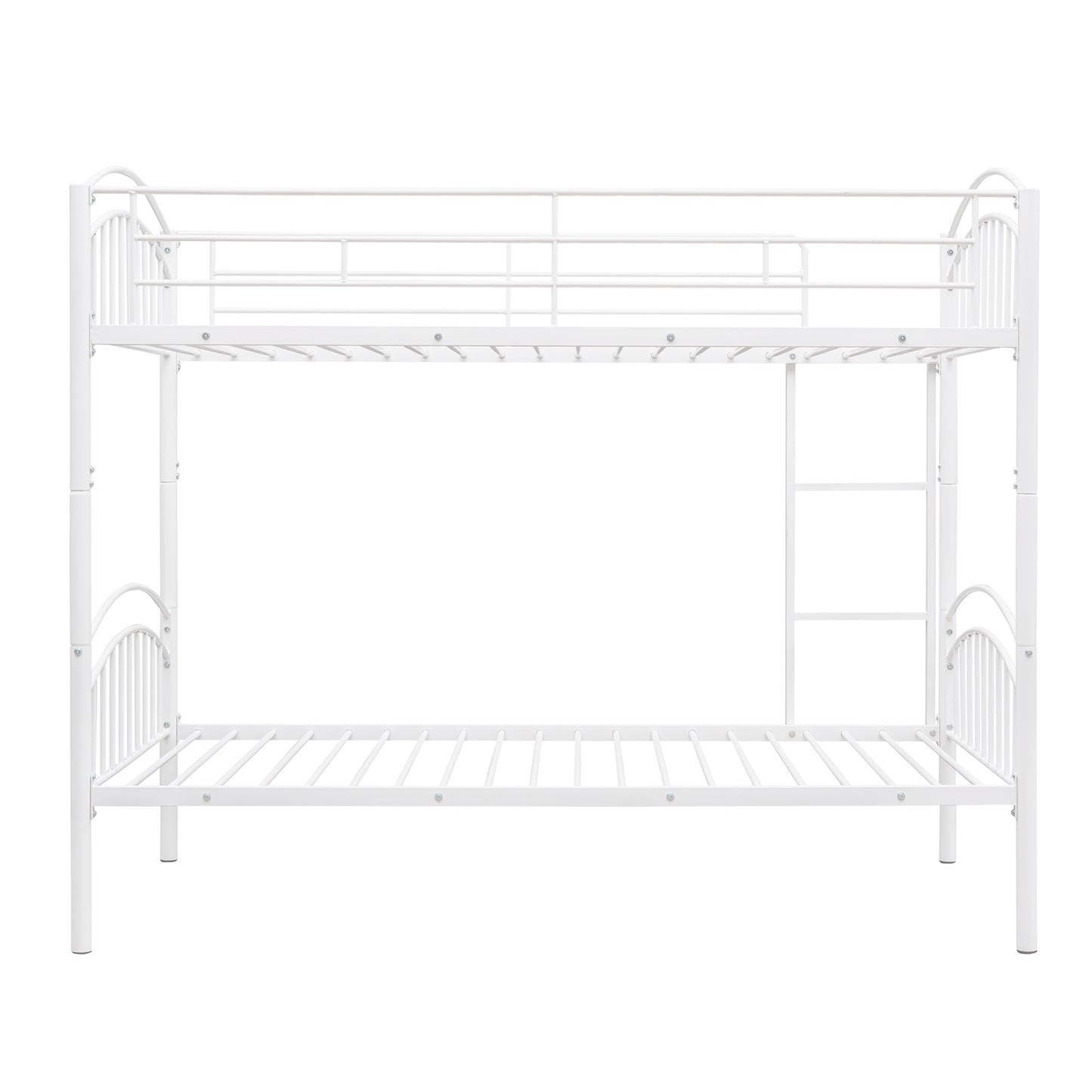 Chrome Finish Metal Twin Bunk Bed - White, Separable Twin Beds