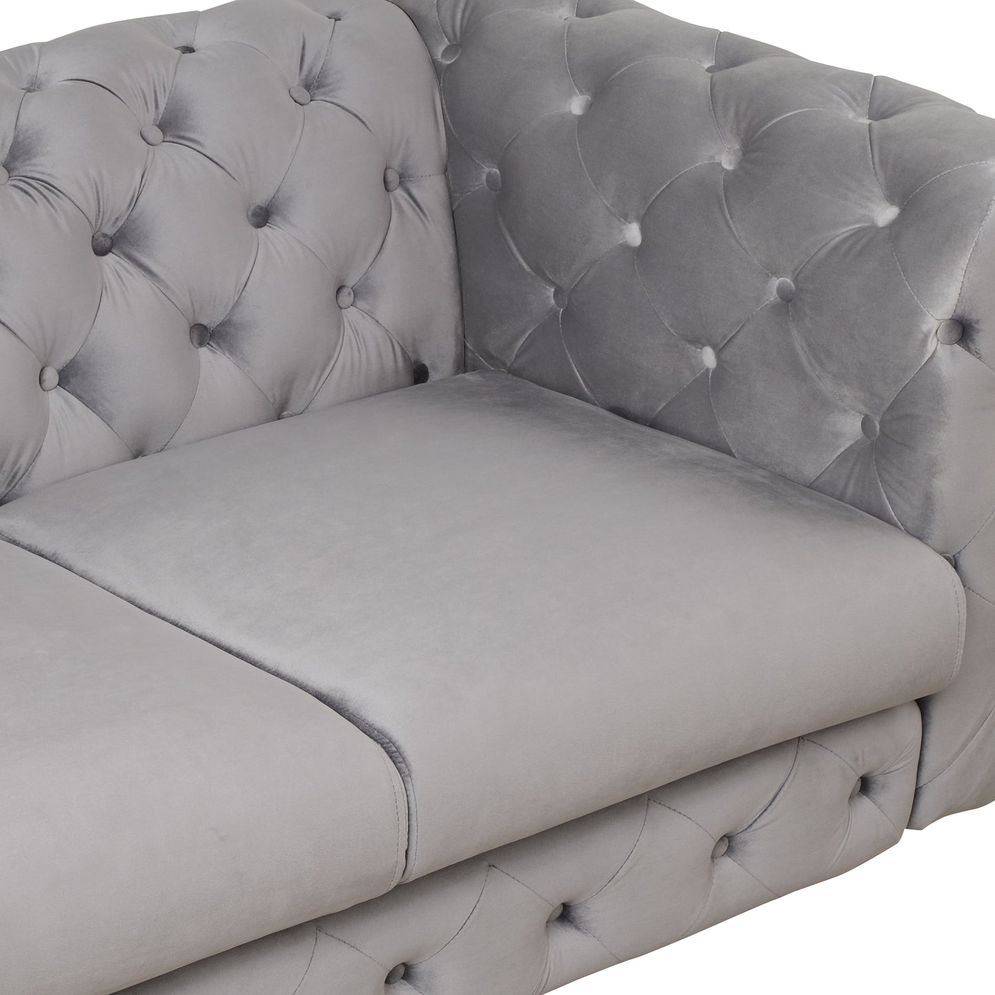 Sleek Gray Velvet Upholstered 3-Seater Sofa with Metal Legs