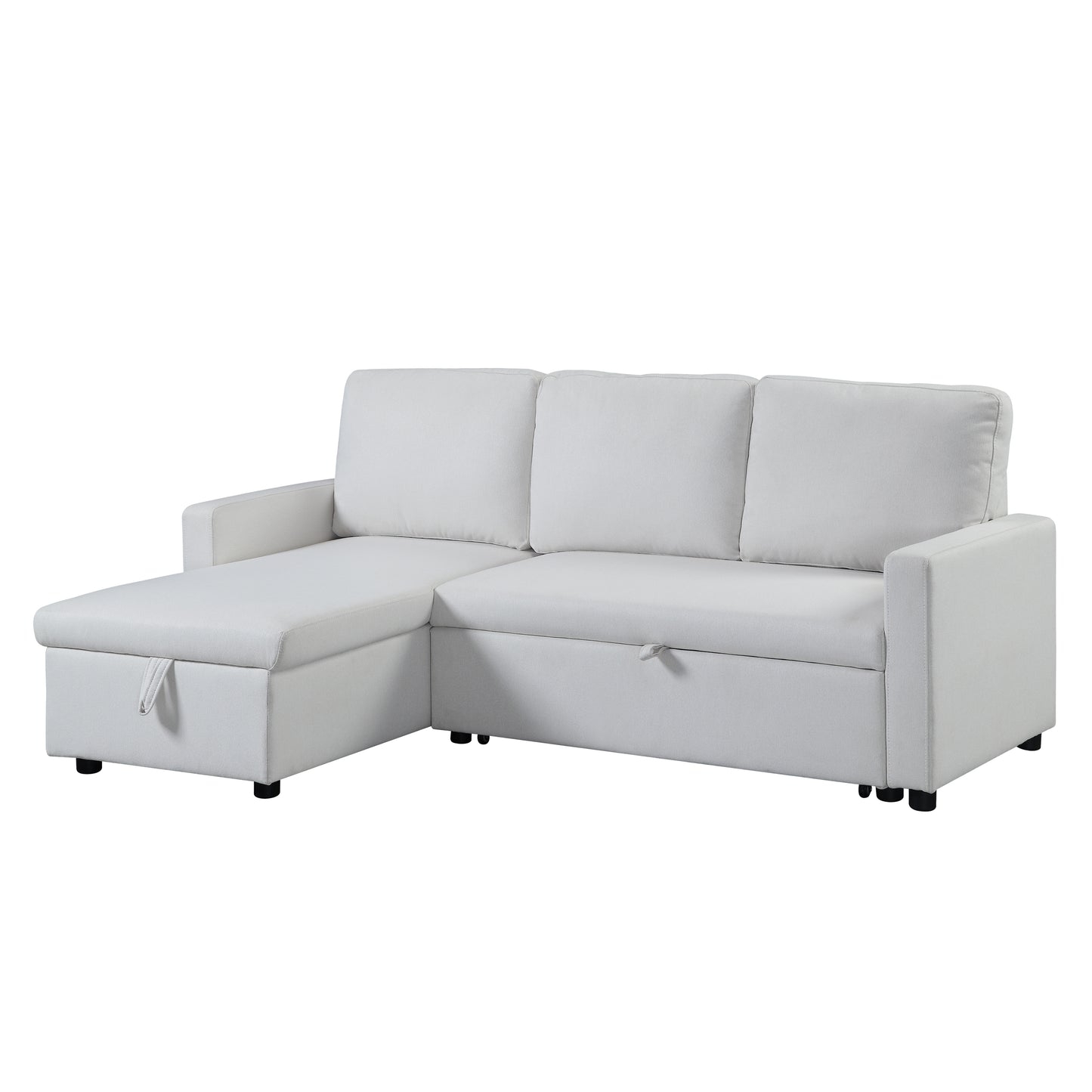 Hiltons Sleeper Sectional Sofa with Reversible Storage Chaise, White Fabric LV00971