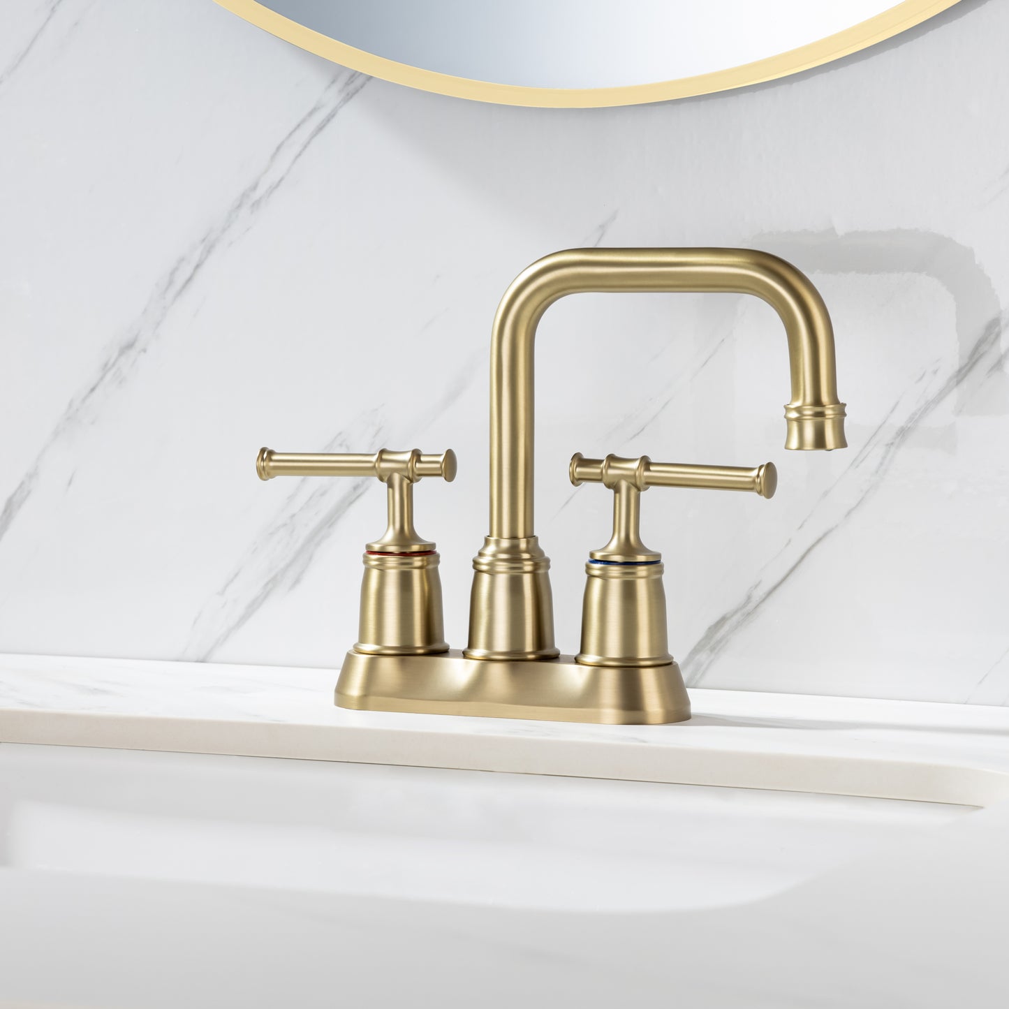 Two-Handle Bathroom Vanity Faucet with Lift Rod Drain Assembly