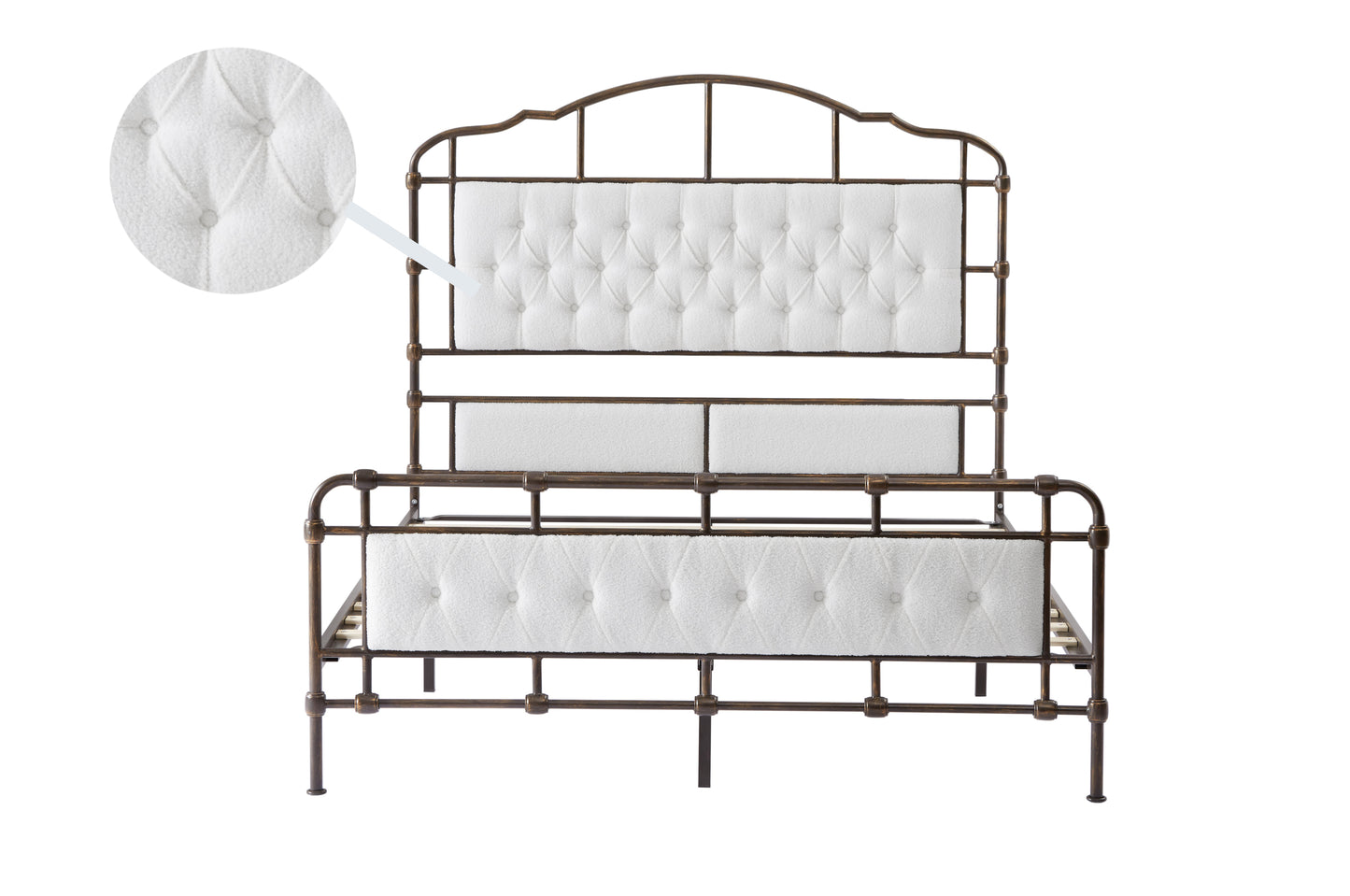 Queen size High Boad Metal bed with soft head and tail, no spring, easy to assemble, no noise