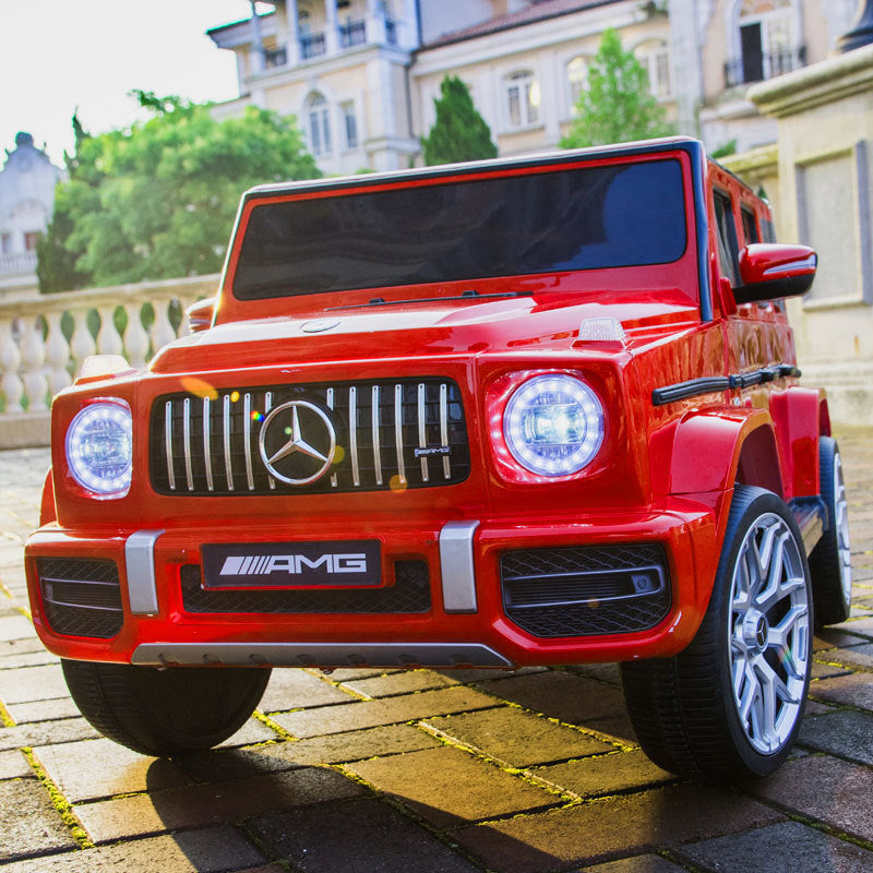 Licensed Mercedes Benz G63 Kids Ride On Car, 12V Electric Vehicle with Remote Control, Double Open Doors, Music, Bluetooth, Wheels Suspension, Battery Powered for Children Boy Girl (Red)