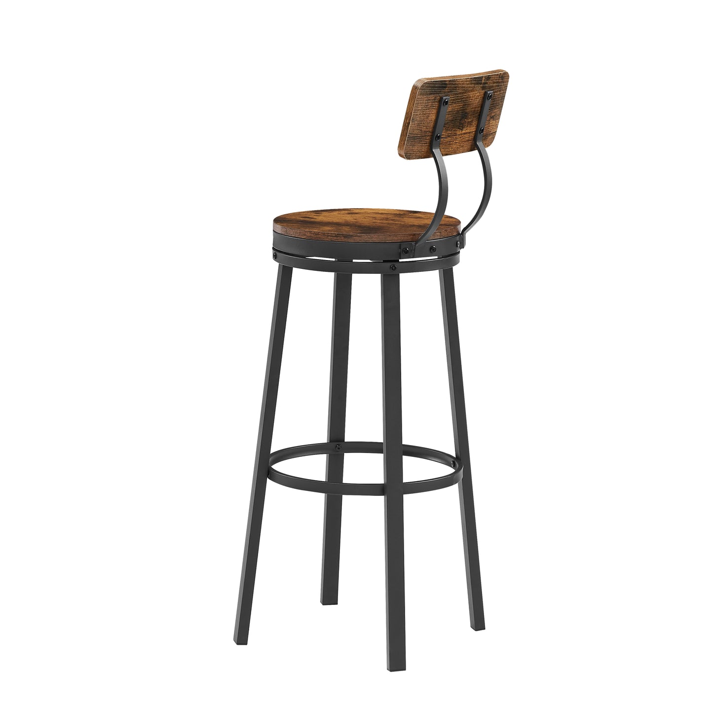 Set of 2 Industrial Swivel Bar Stools with Backrest