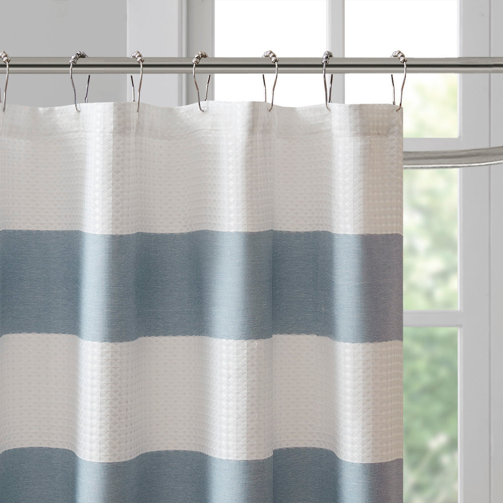 Spa Waffle Stripe Shower Curtain with Stain-Resistant Scotchgard Finish